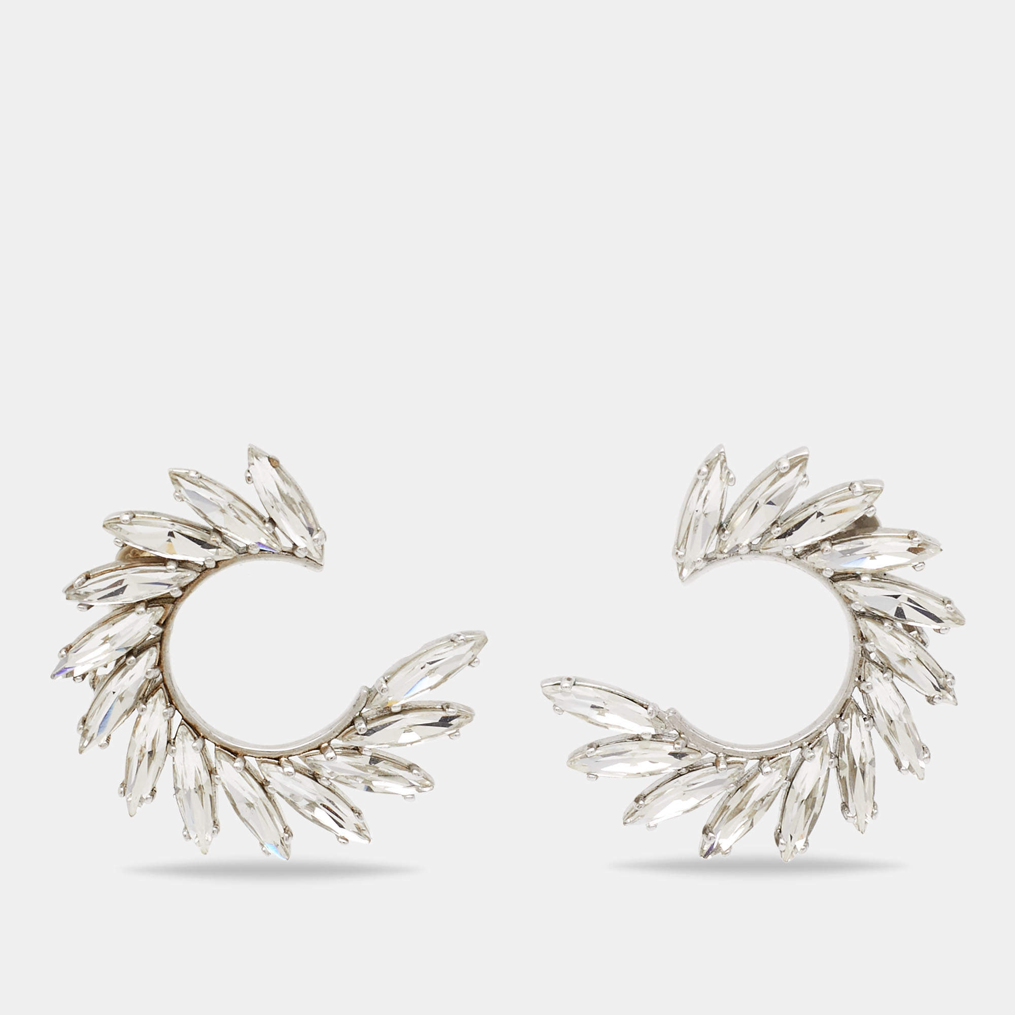 Yves Saint Laurent Silver Tone Crystal Wreath Circle Clip-On Earrings