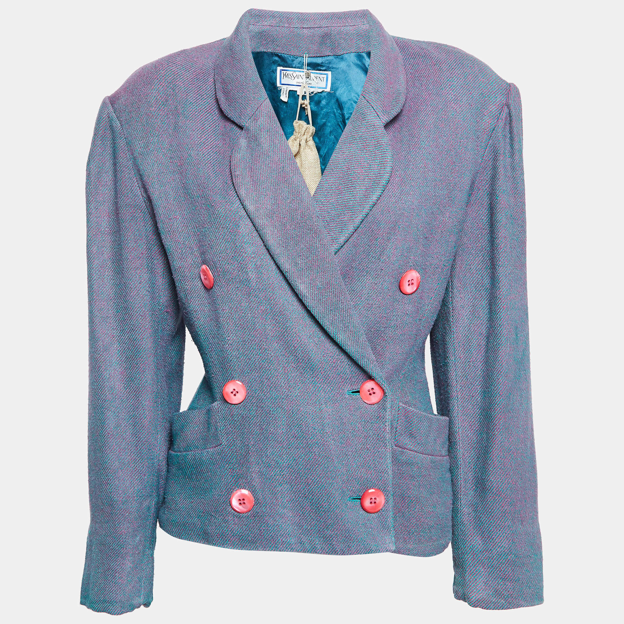 Yves Saint Laurent Variation Blue/Pink Wool Double Breasted Blazer M