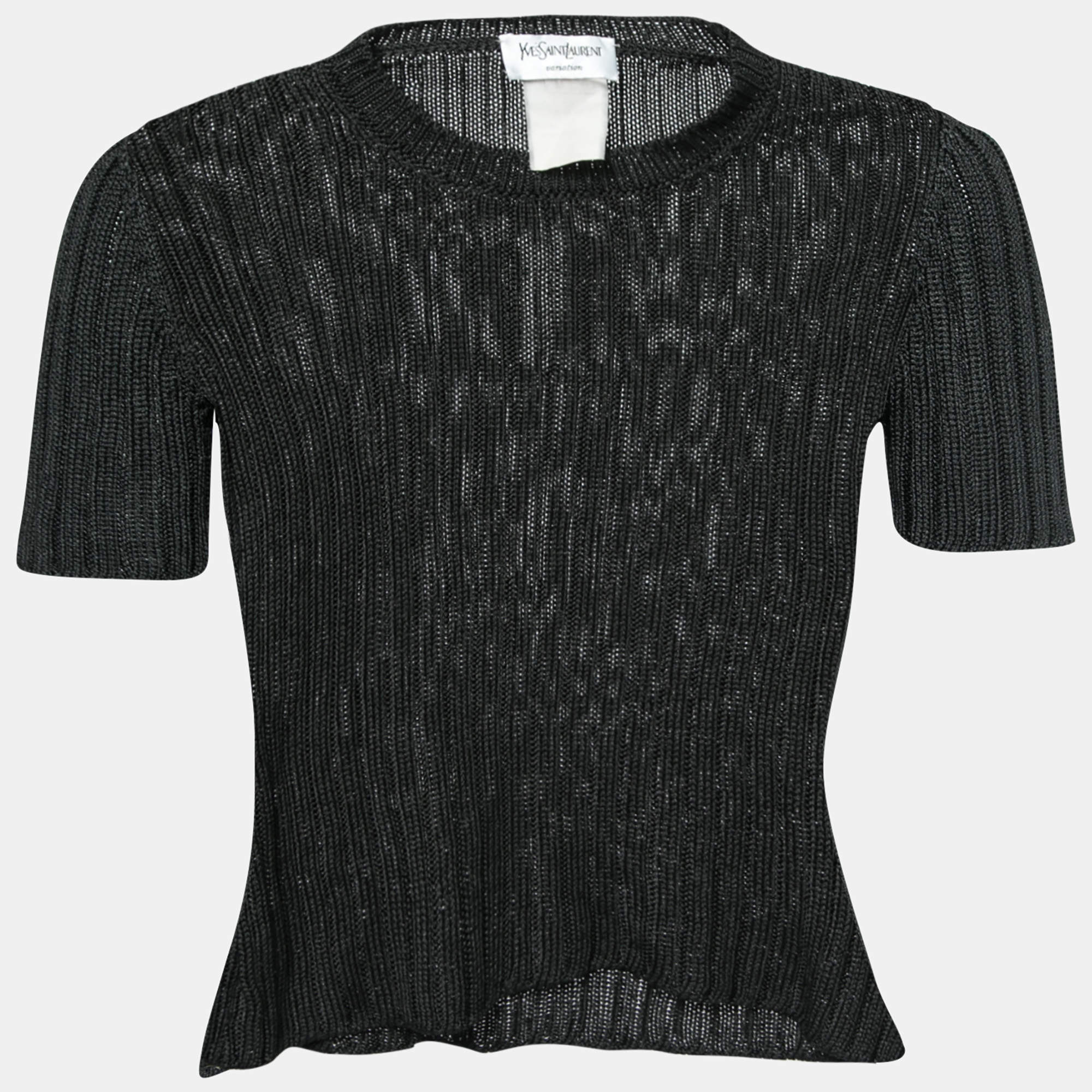 Yves Saint Laurent Variation Black Knit Short Sleeve Top M