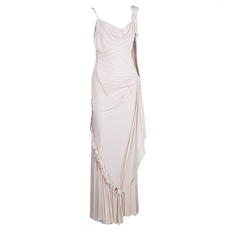 Pre Owned Zac Posen Blush Pink Knit Draped Cord Detail Sleeveless Gown S