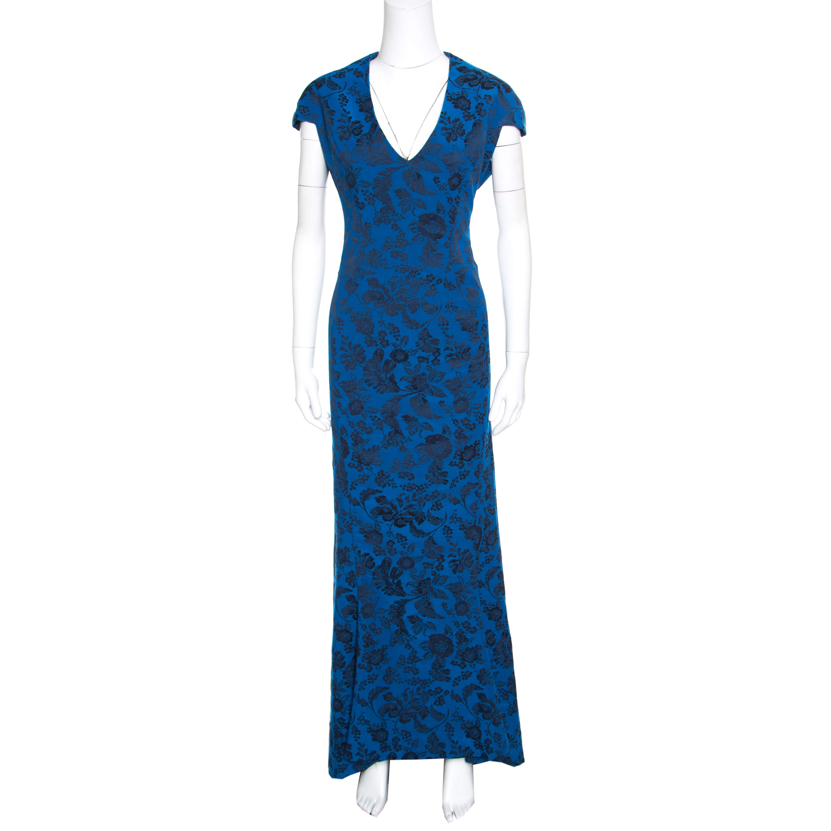 Zac Posen Royal Blue Floral Jacquard Cap Sleeve Mermaid Gown XL