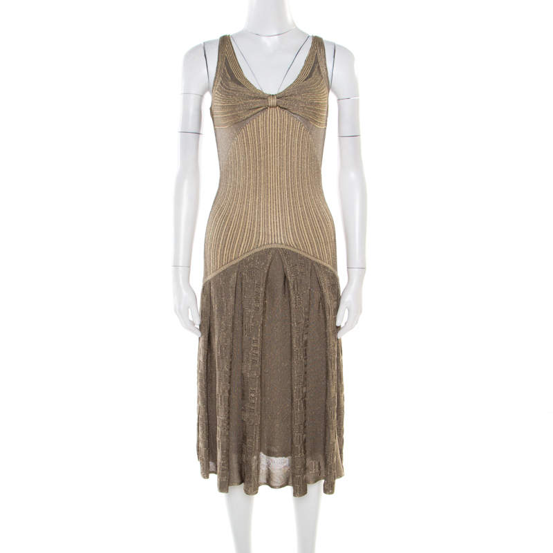 Zac Posen Metallic Peforated Knit Fit and Flare Sleeveless Dress M