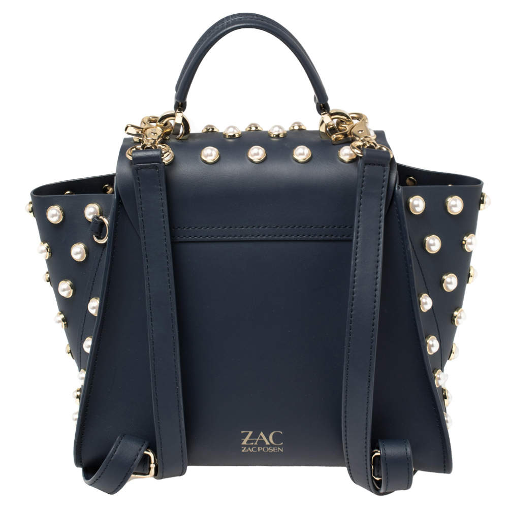 ZAC Zac Posen Dark Blue Leather Mini Faux Pearl Eartha Crossbody Bag Zac  Posen | The Luxury Closet