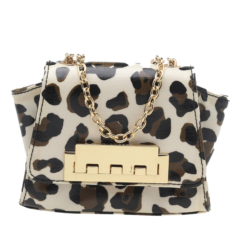 Zac Posen White Leopard Print Coated Canvas Mini Eartha Shoulder Bag