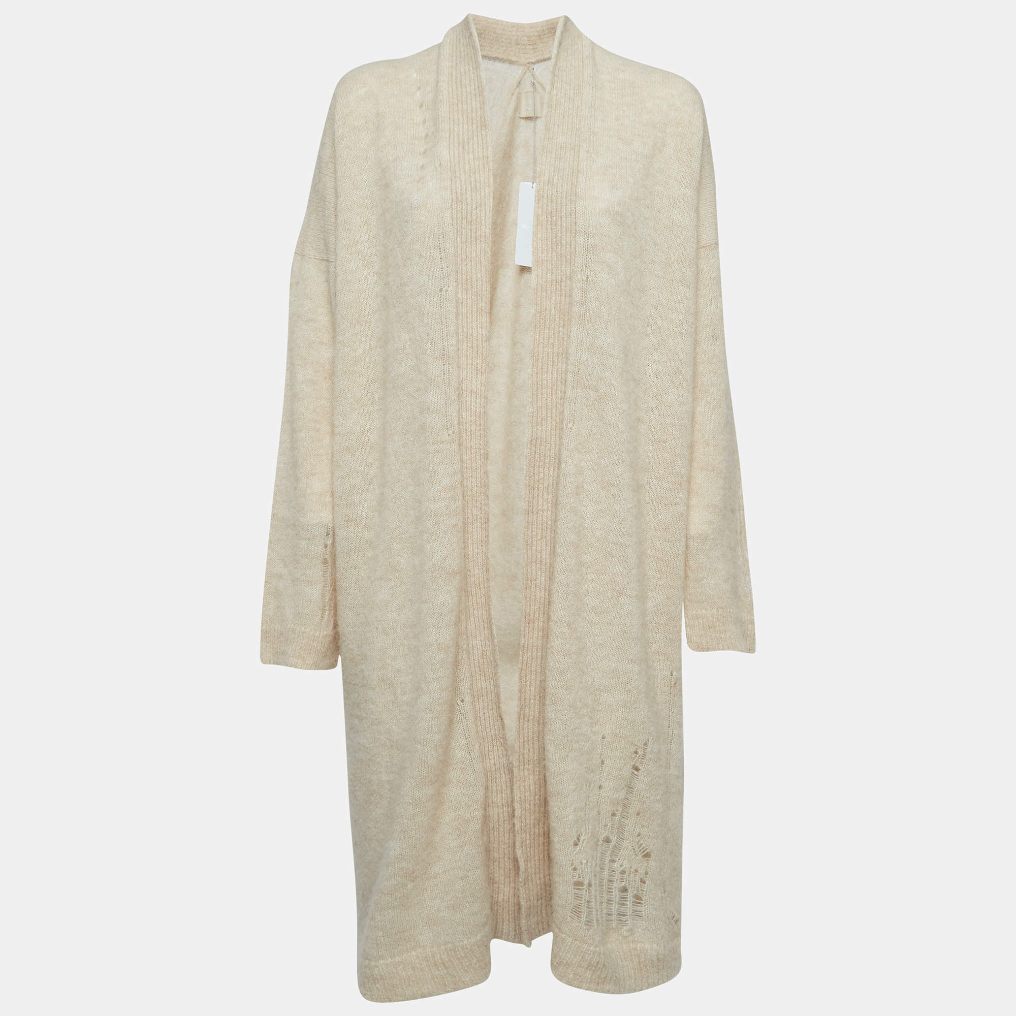 Zadig & Voltaire Beige Wool Blend Knit Ripped Style Long Cardigan M/L