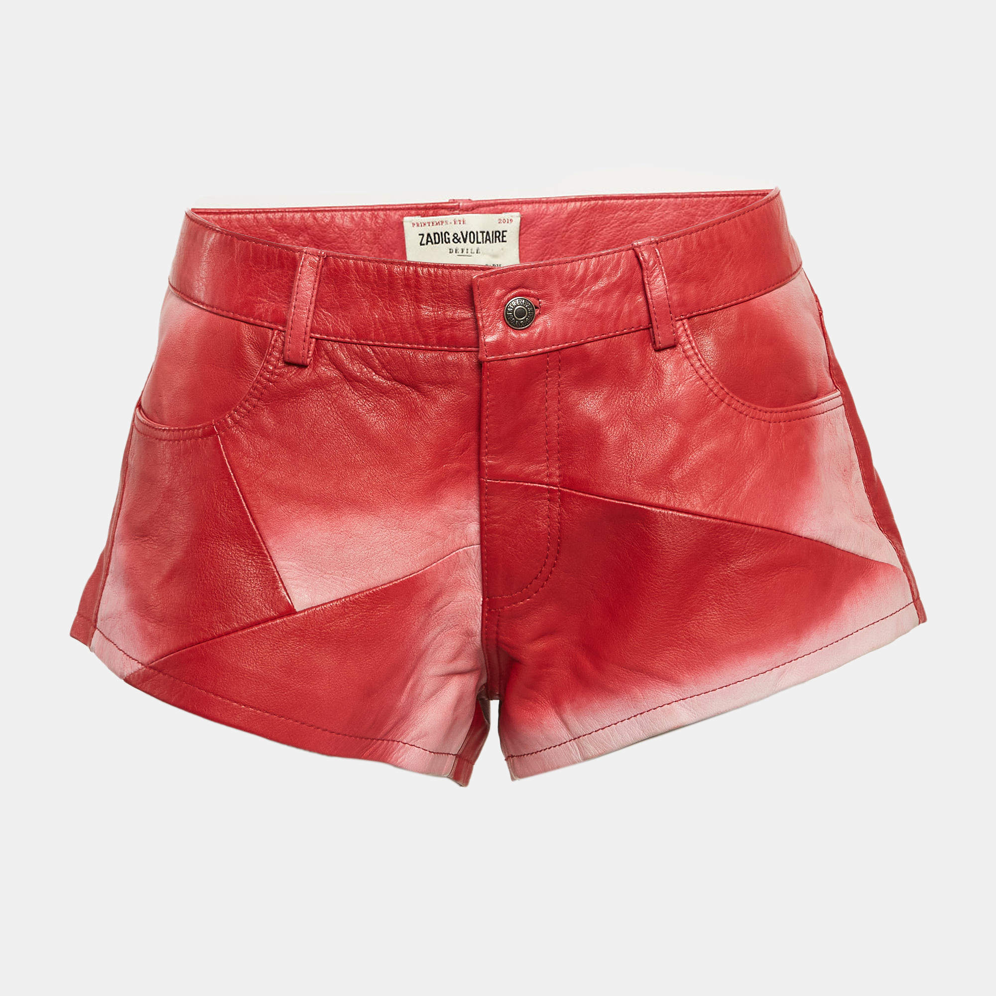 Zadig & Voltaire Red Leather Saya Patch Shorts M