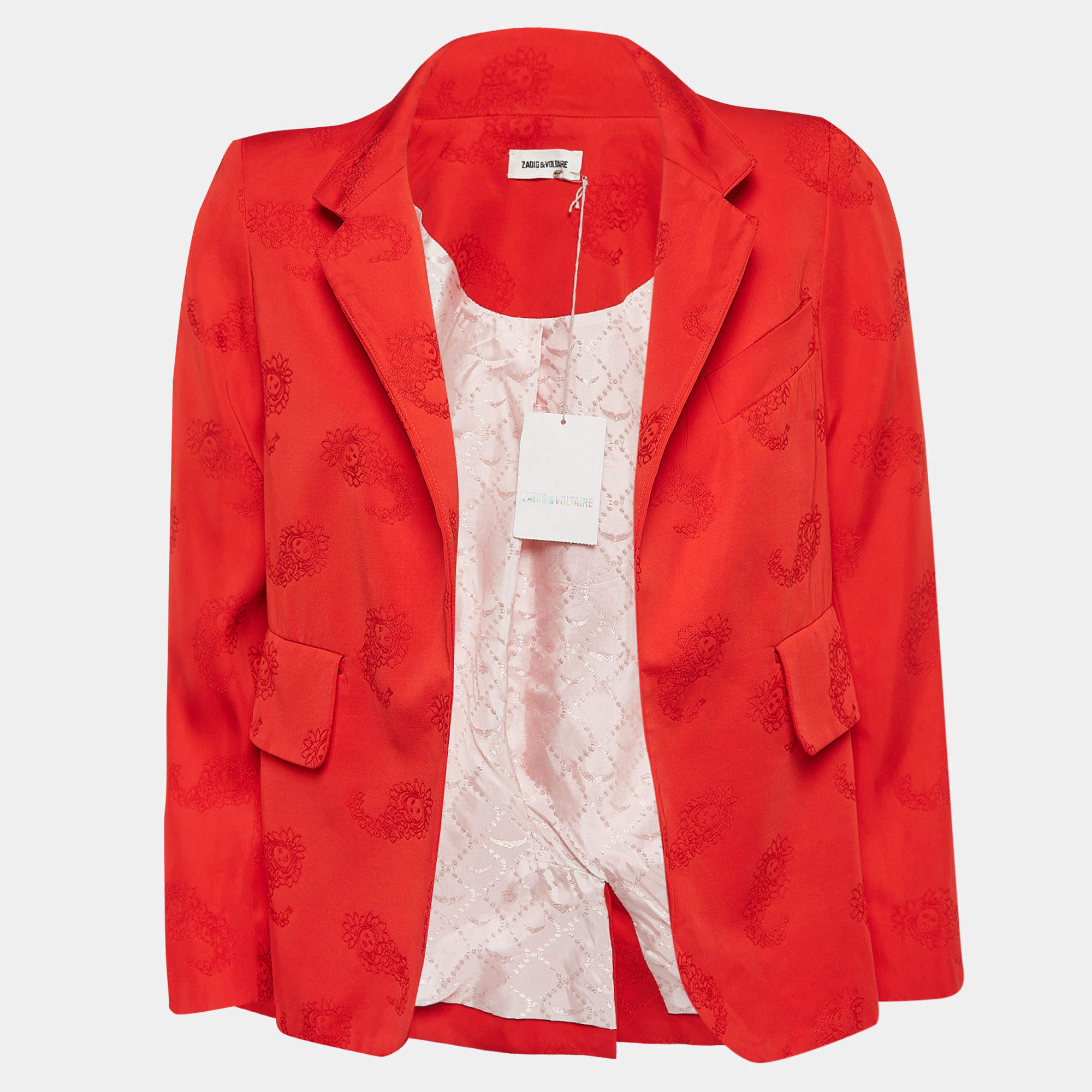 Zadig & Voltaire Red Paisley Jacquard Open Front Verys Jacket S