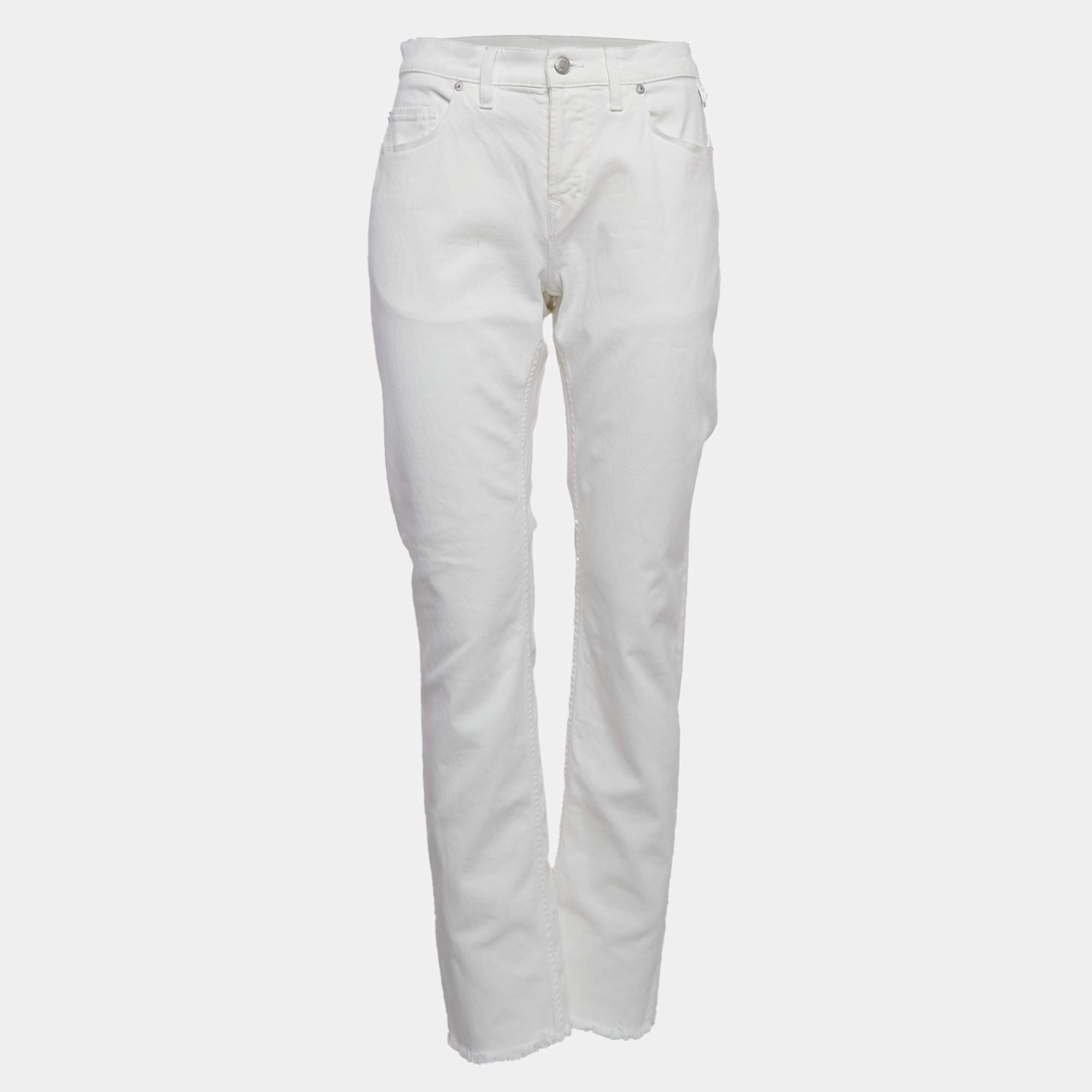 Zadig & Voltaire White Denim Frayed Hem David Jeans L Waist 31"