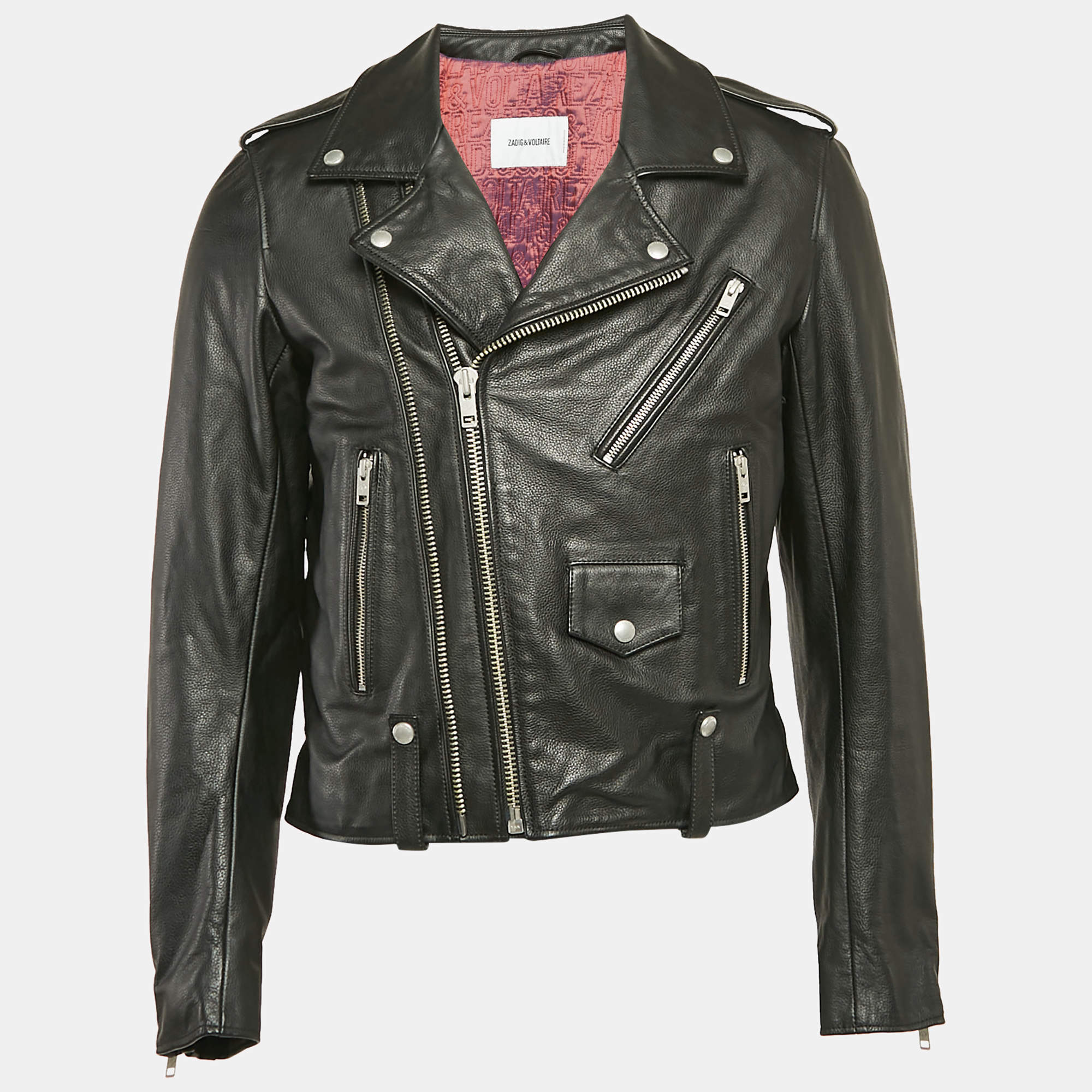 Zadig & Voltaire Black Leather Zip Detail Louis Jacket XL