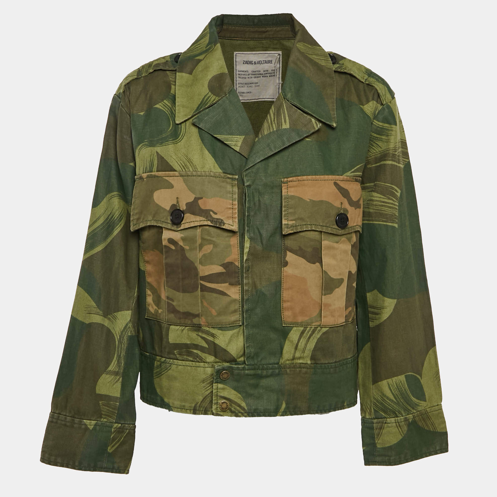 Pre Owned Zadig & Voltaire Green Camou Print Cotton Blend Kaleno Jacket S