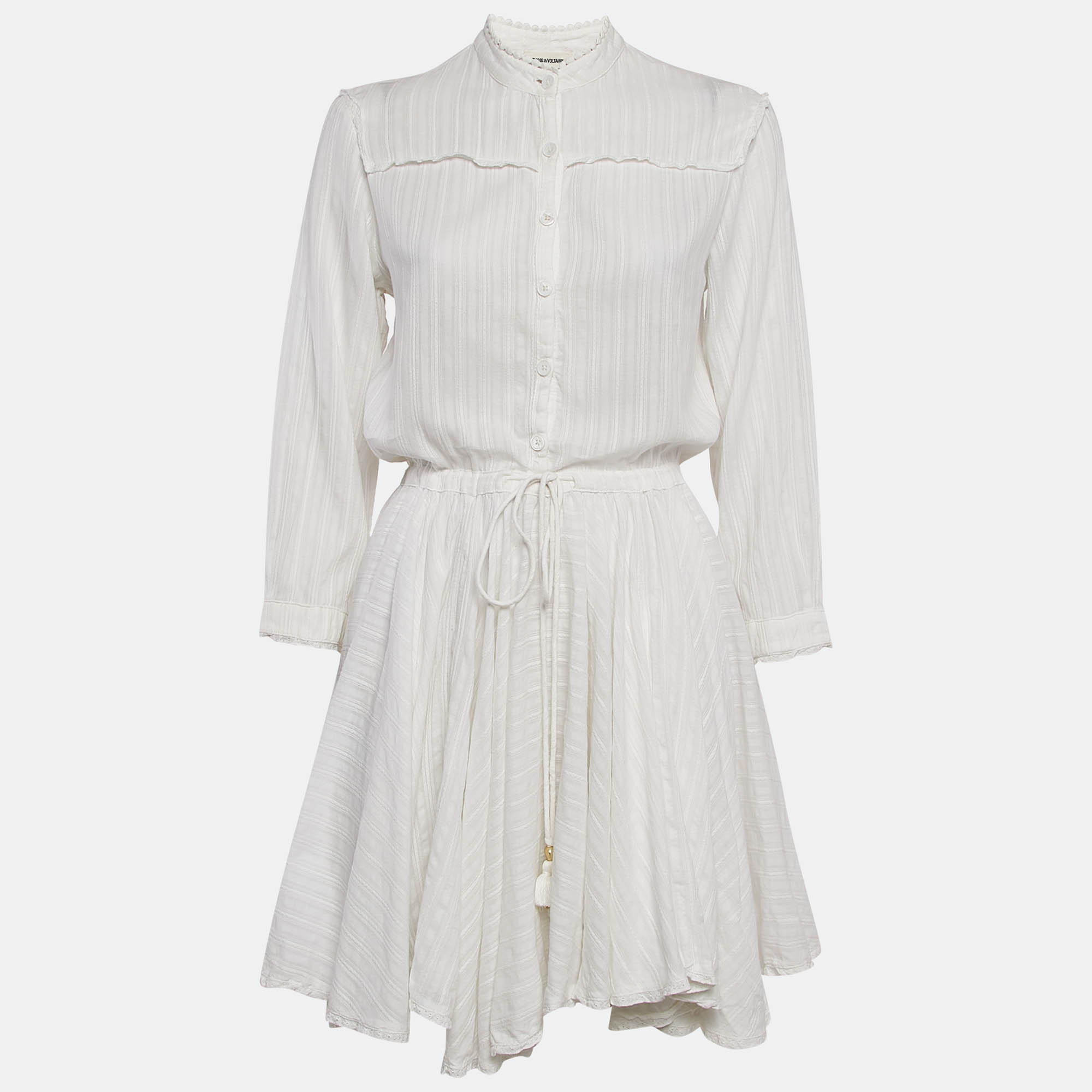 Pre Owned Zadig & Voltaire White Stripe Cotton Asymmetric Ranil Dress S