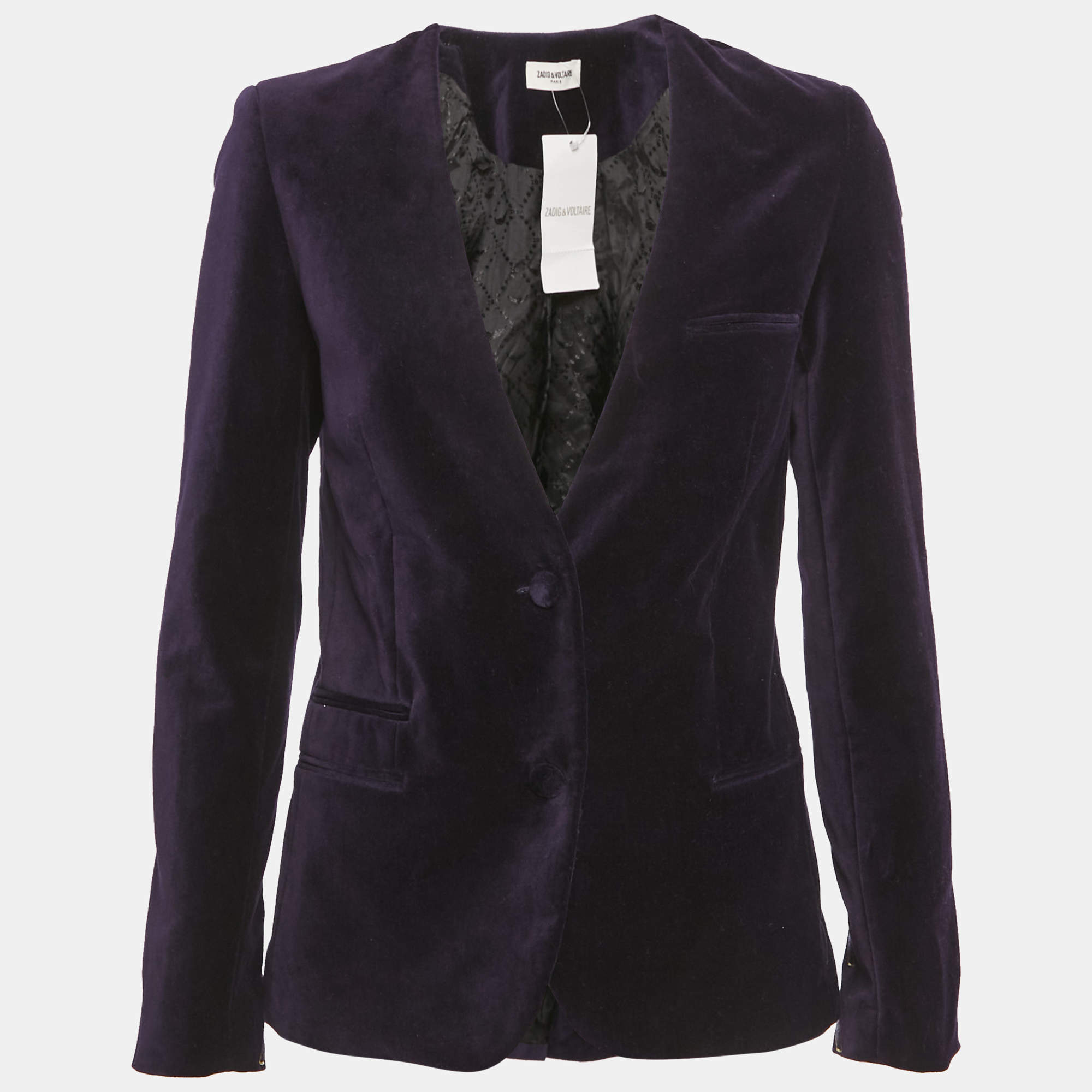 Pre Owned Zadig & Voltaire Dark Purple Embroidered Velvet Vadim Blazer M