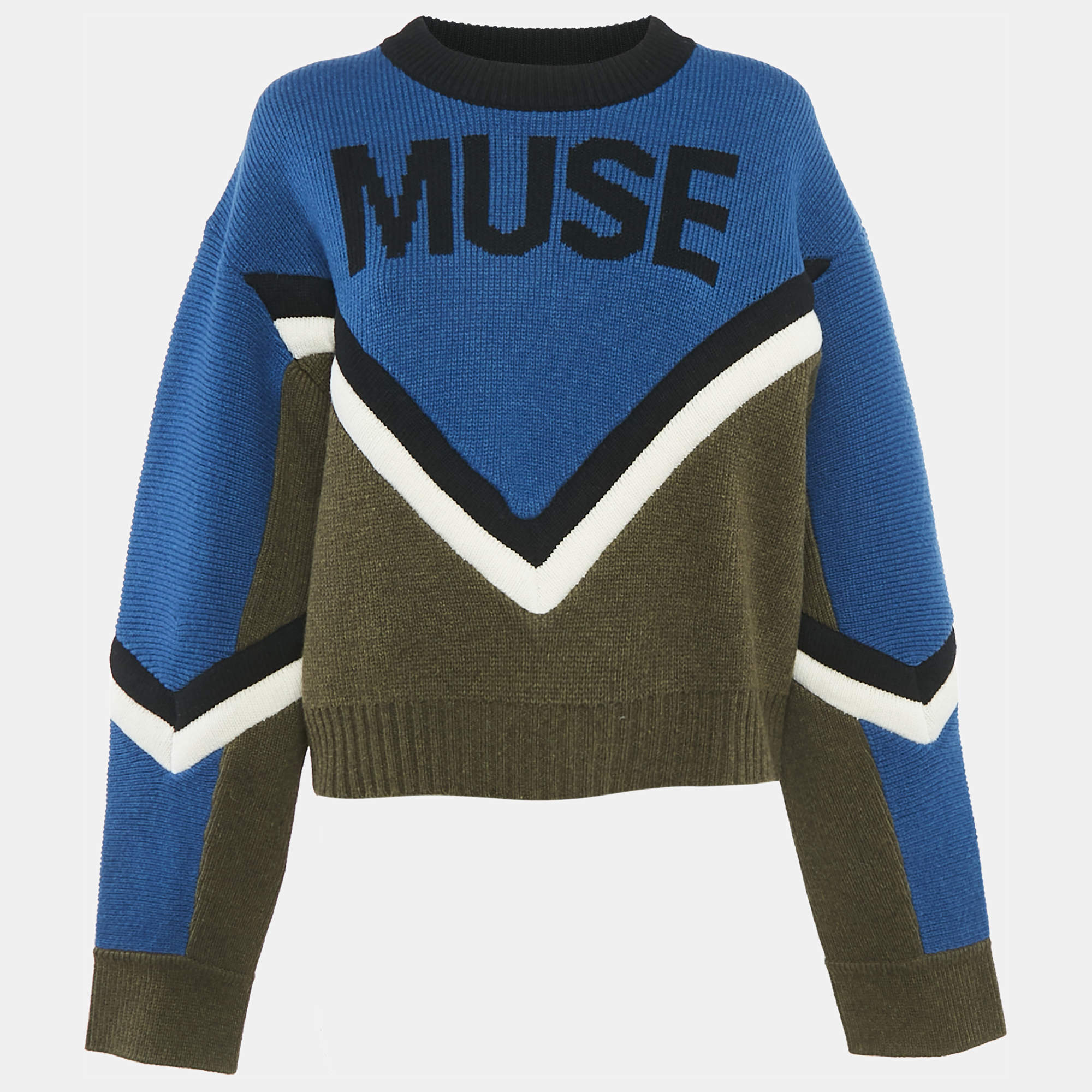 Pre Owned Zadig & Voltaire Blue/Green Muse Intarsia Rib Knit Sweater L