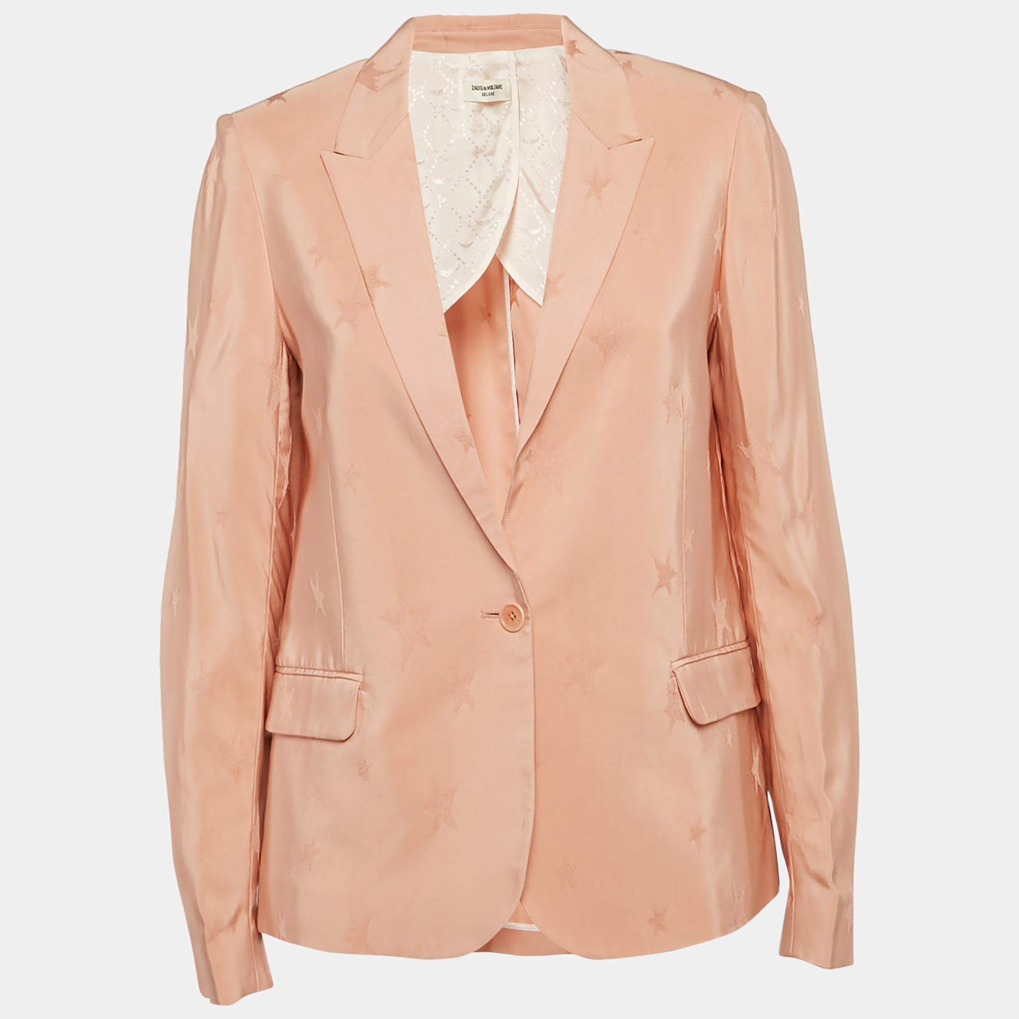 Pre Owned جاكيت فيكتور ديلوكس زادغ أند فولتيير جاكار نجمة وردي بصف أزرار واحد مقاس صغير