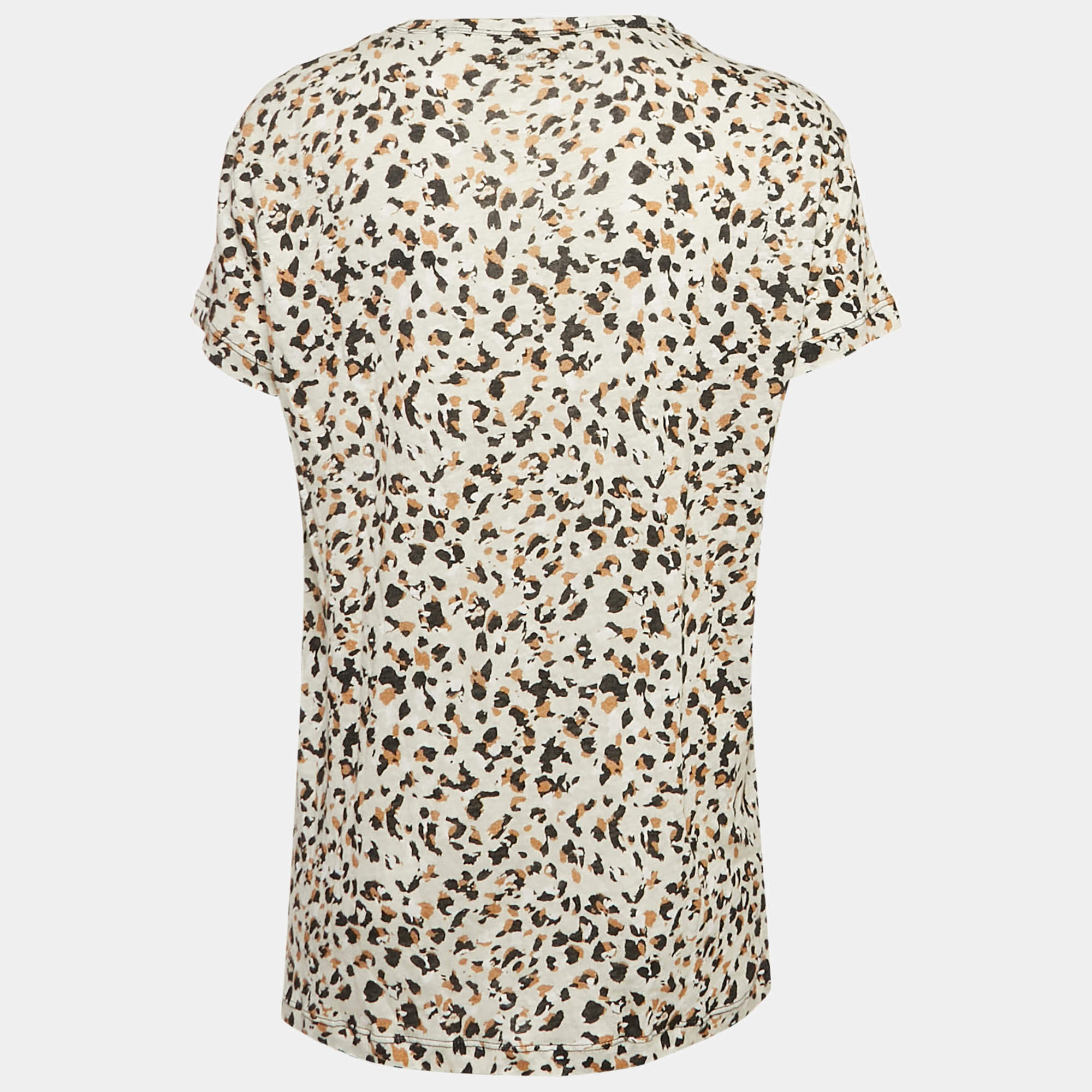 Pre Owned Zadig & Voltaire Beige Leopard Print Gauze Jersey T-Shirt L