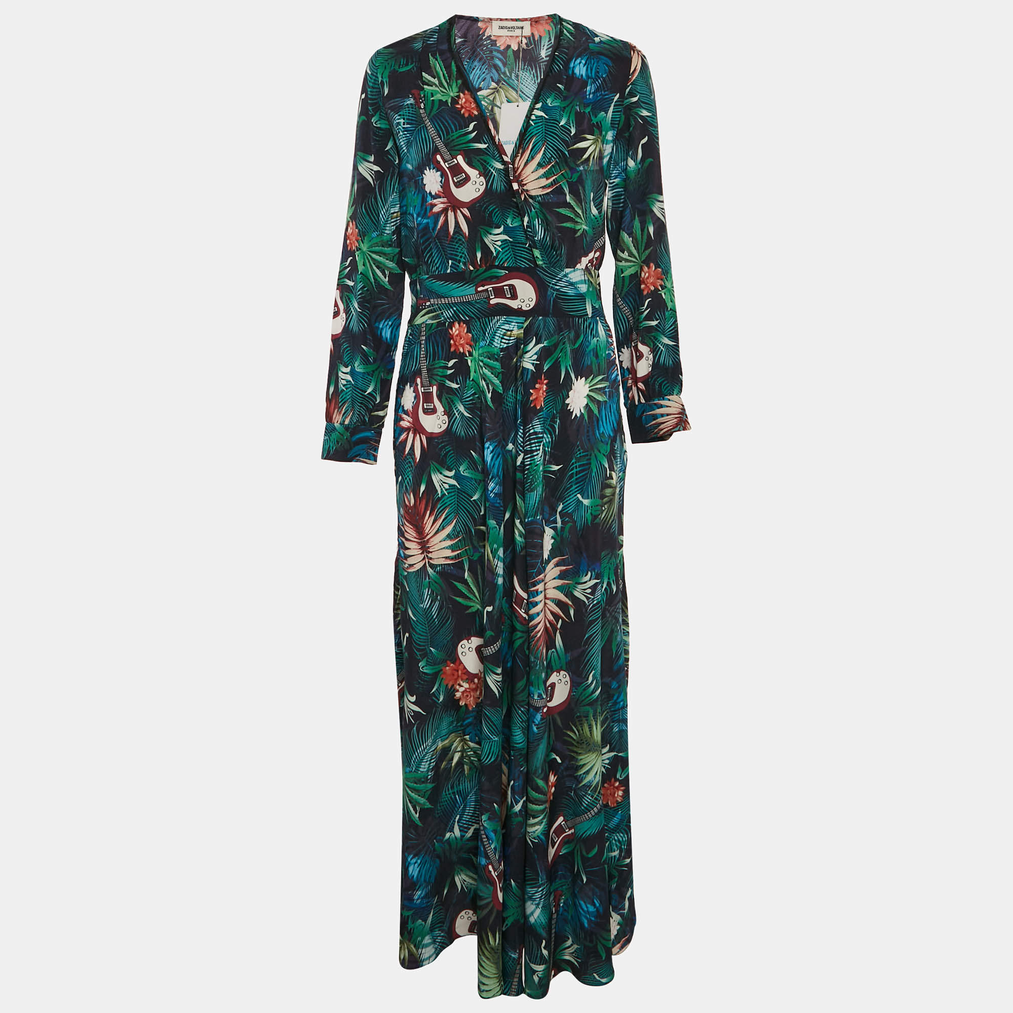 Zadig & Voltaire Multicolor Jungle Print Crepe Roumi Long Dress XS