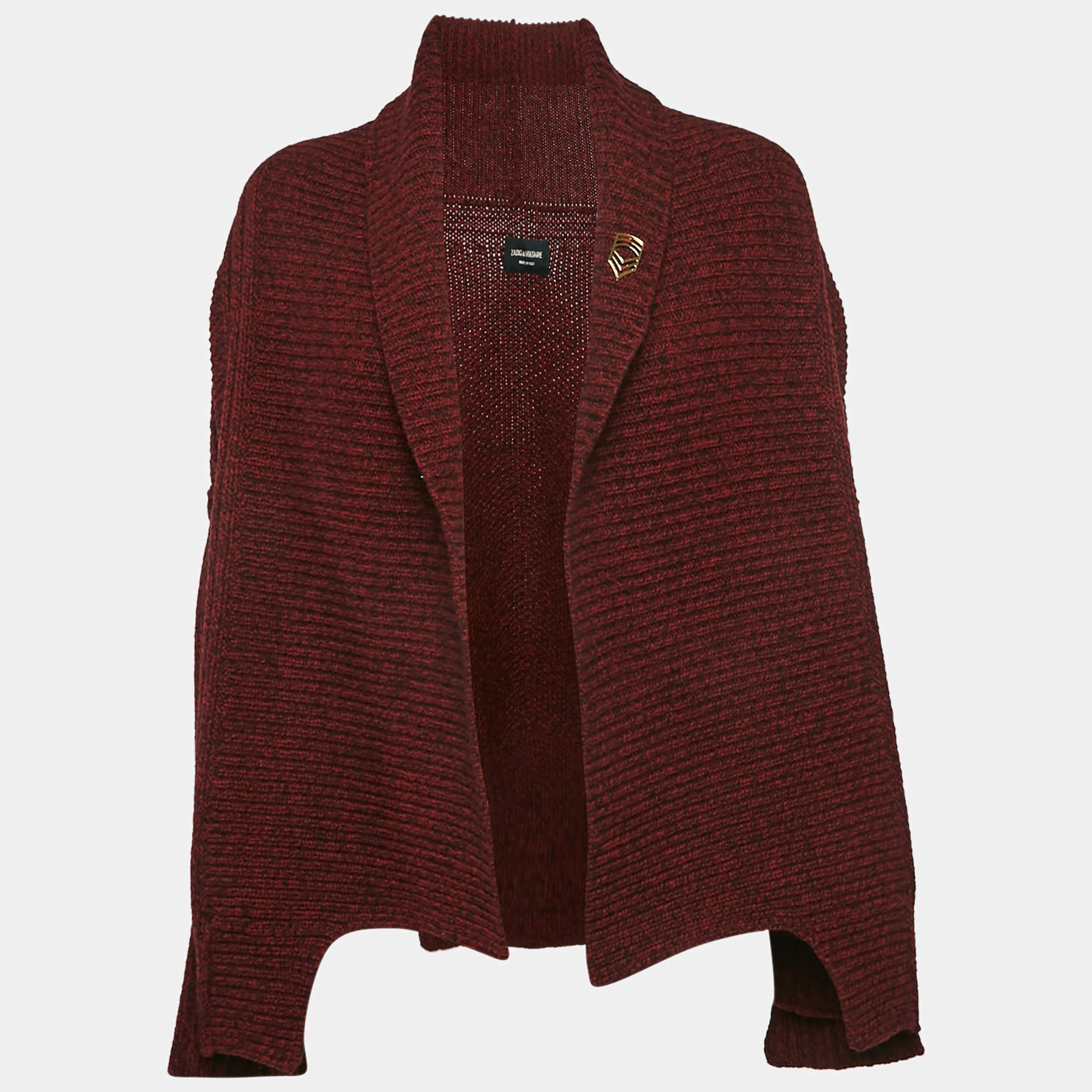 Zadig & Voltaire Burgundy Rib Knit Shawl Collar Mystic Cardigan XS/S