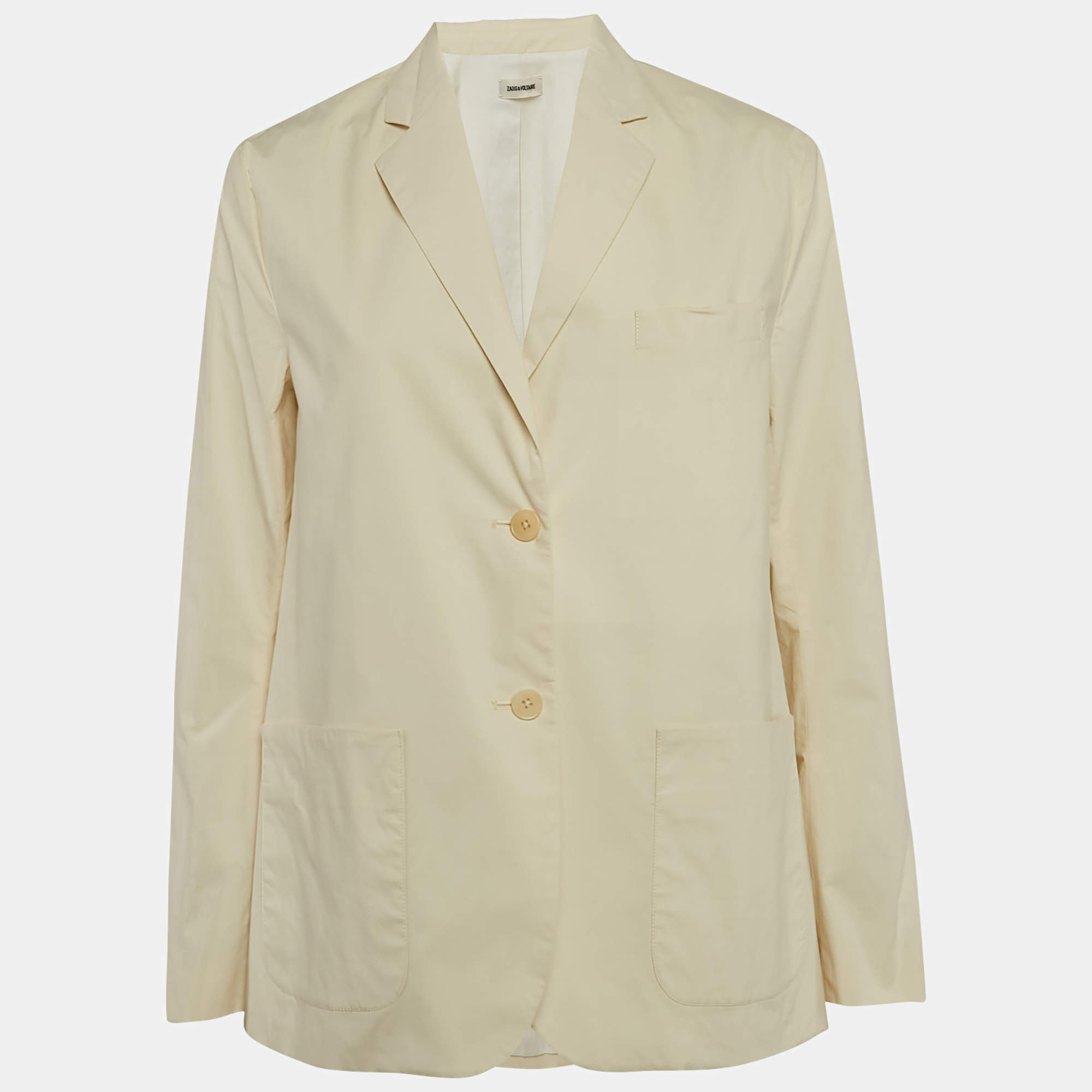 Pre Owned Zadig & Voltaire Cream Cotton Popeline Single Breasted Blazer S