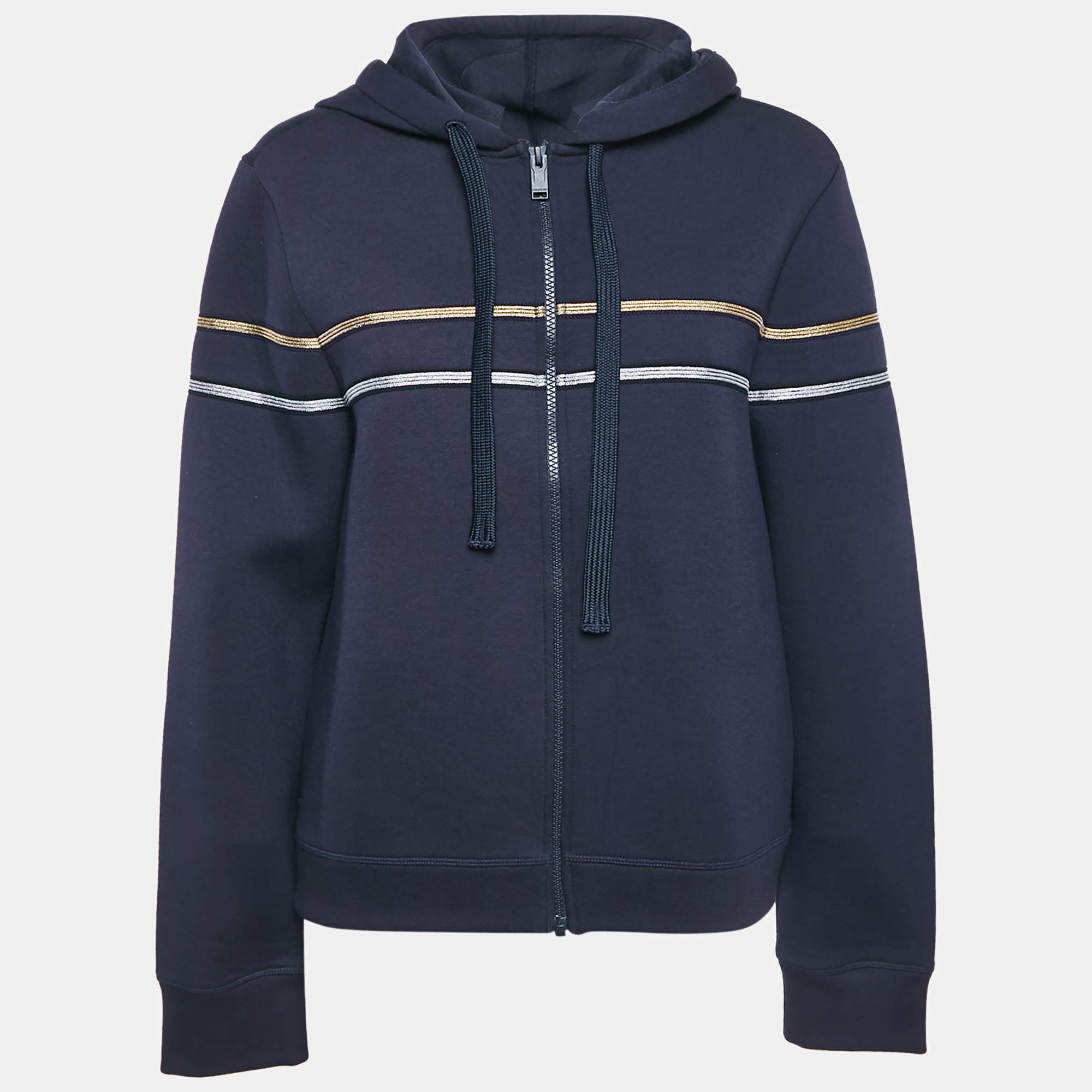 Zadig & Voltaire Deluxe Navy Blue Striped Neoprene Zip Up Hoodie L