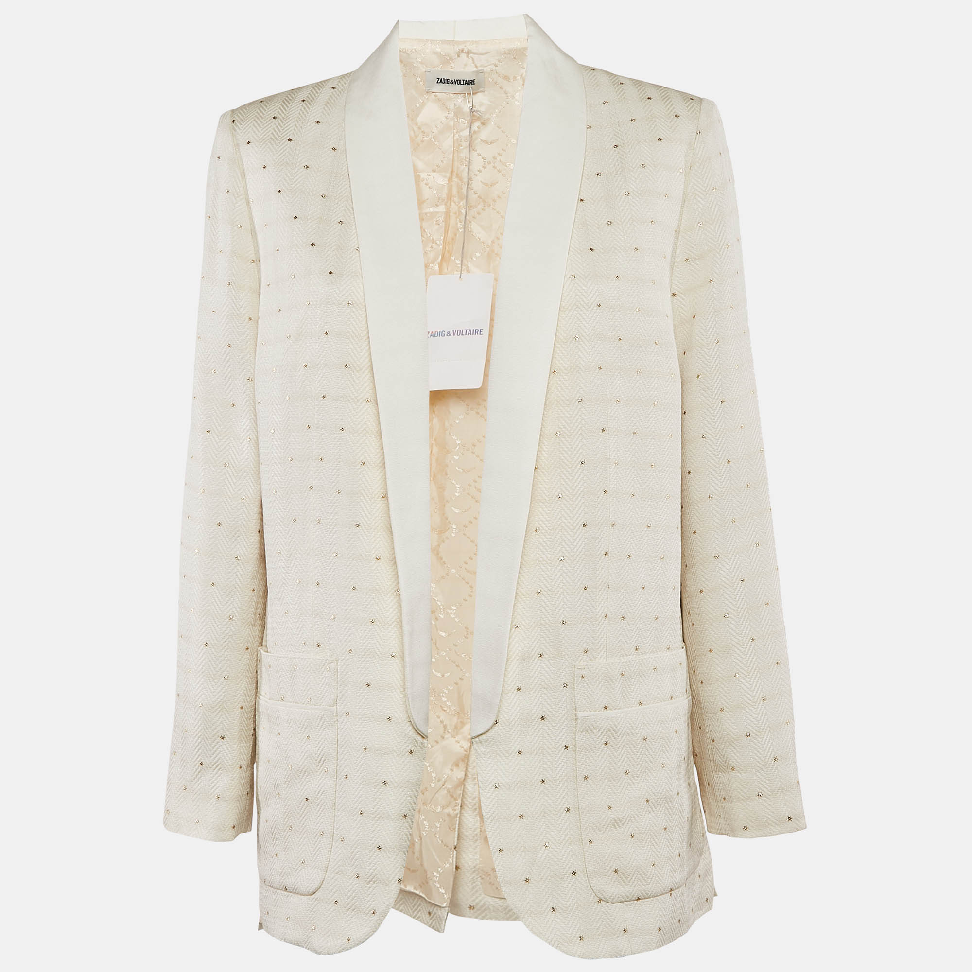 Zadig & Voltaire Off-White Star Jacquard Open Front Verdun Blazer M