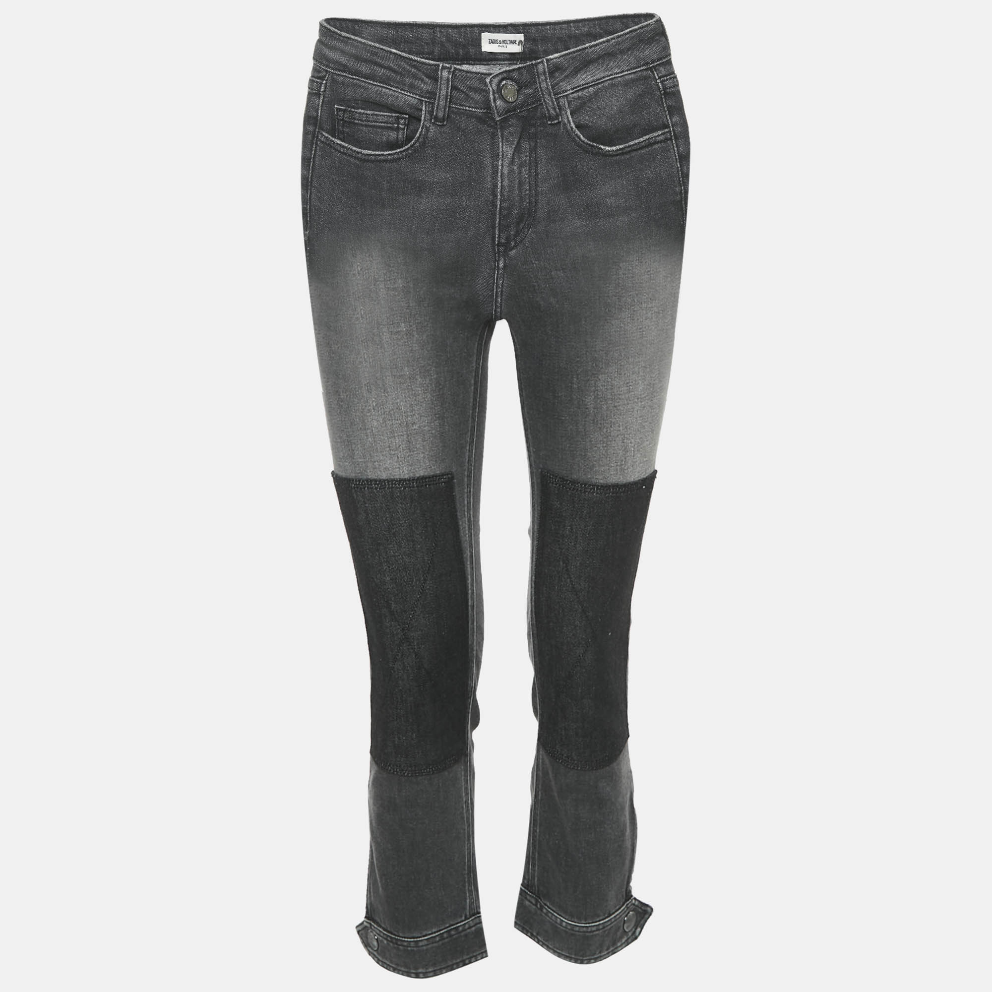 Pre Owned Zadig & Voltaire Grey Denim Skinny Eva Patch Jeans S Waist 25"