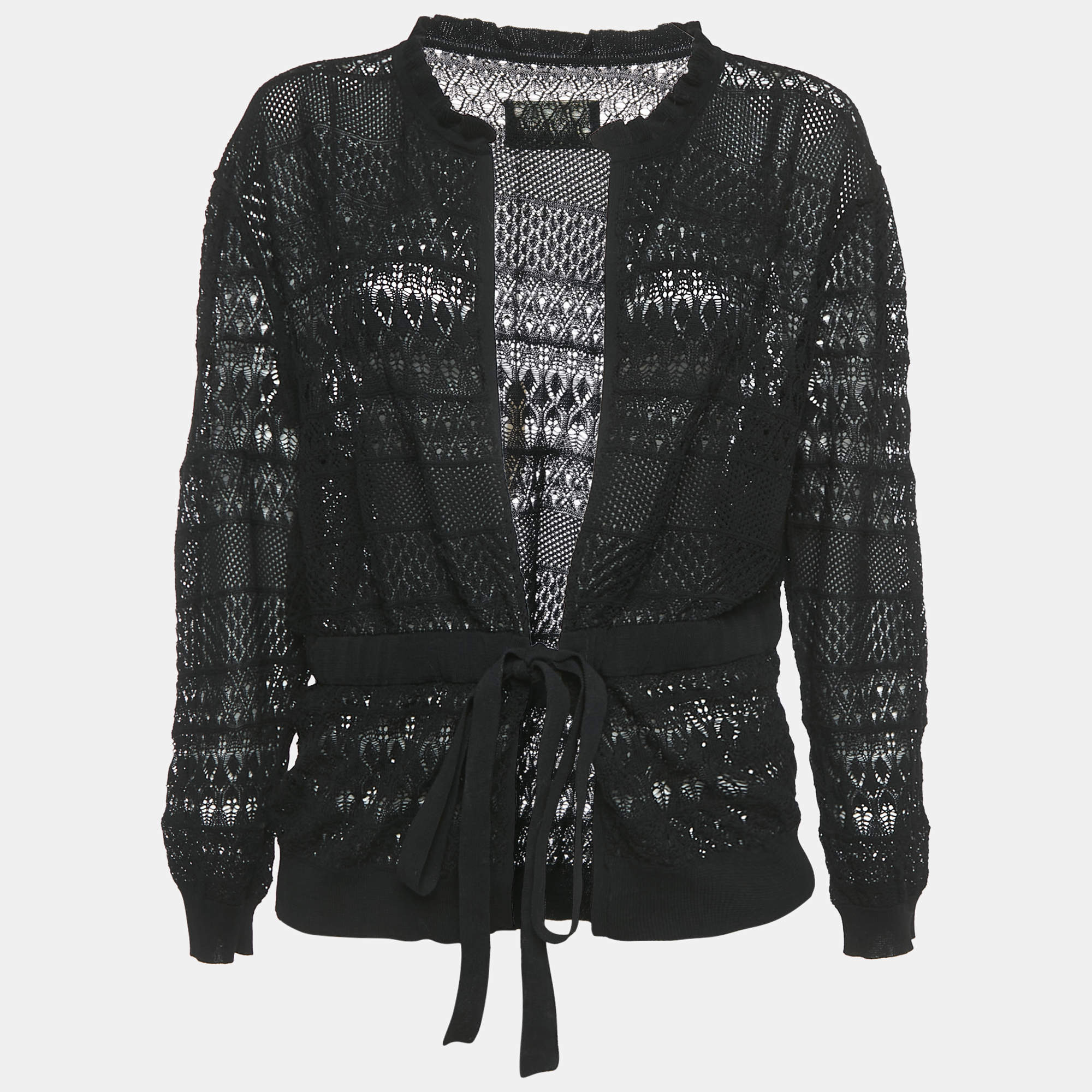 Pre Owned Zadig & Voltaire Black Crochet Knit Wrap Maddie Cardigan S