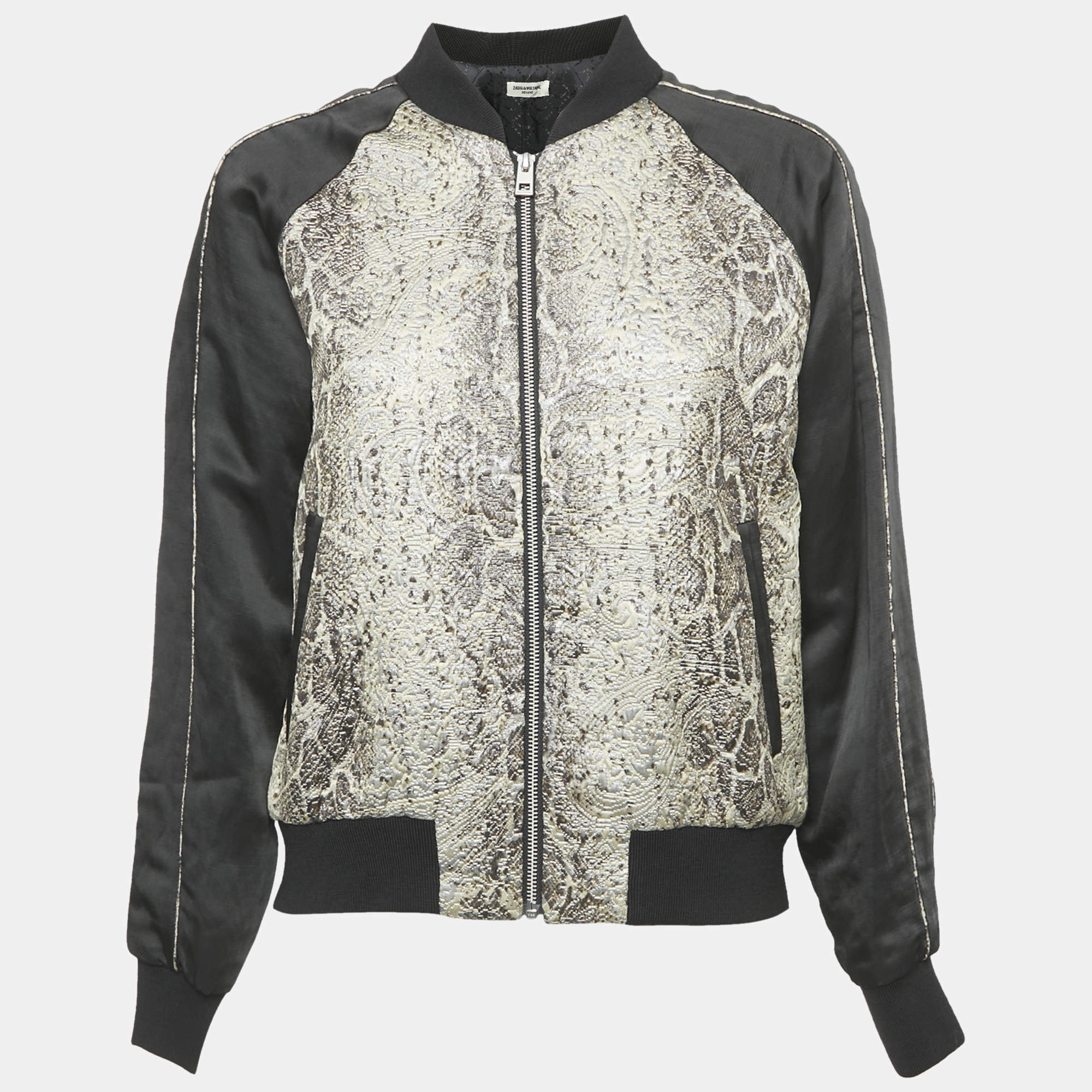 Zadig & Voltaire Deluxe Grey Jacquard and Satin Billy Snake Jacket M