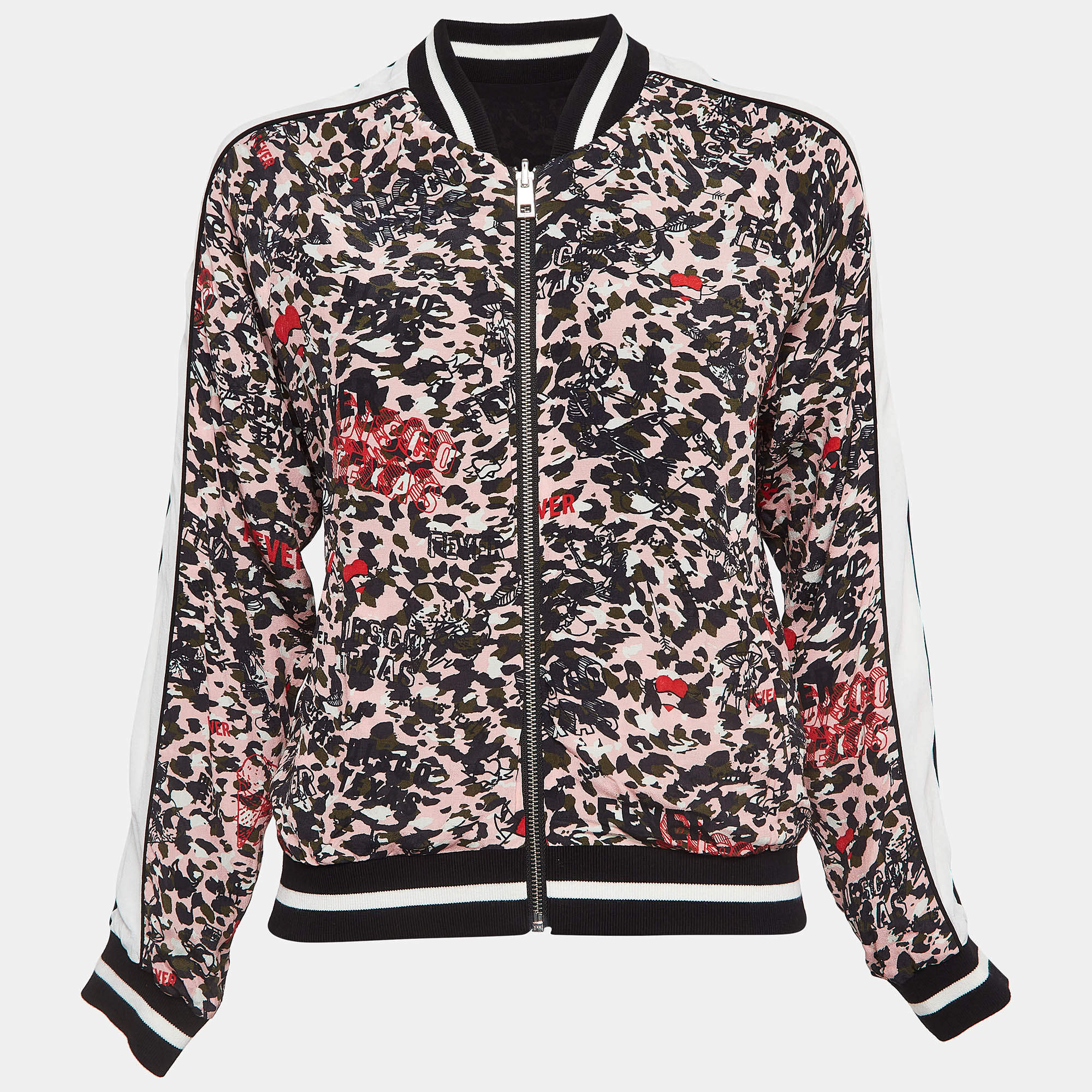 Zadig & Voltaire Pink/Black Printed Crepe Reversible Billy Leo Jacket XS