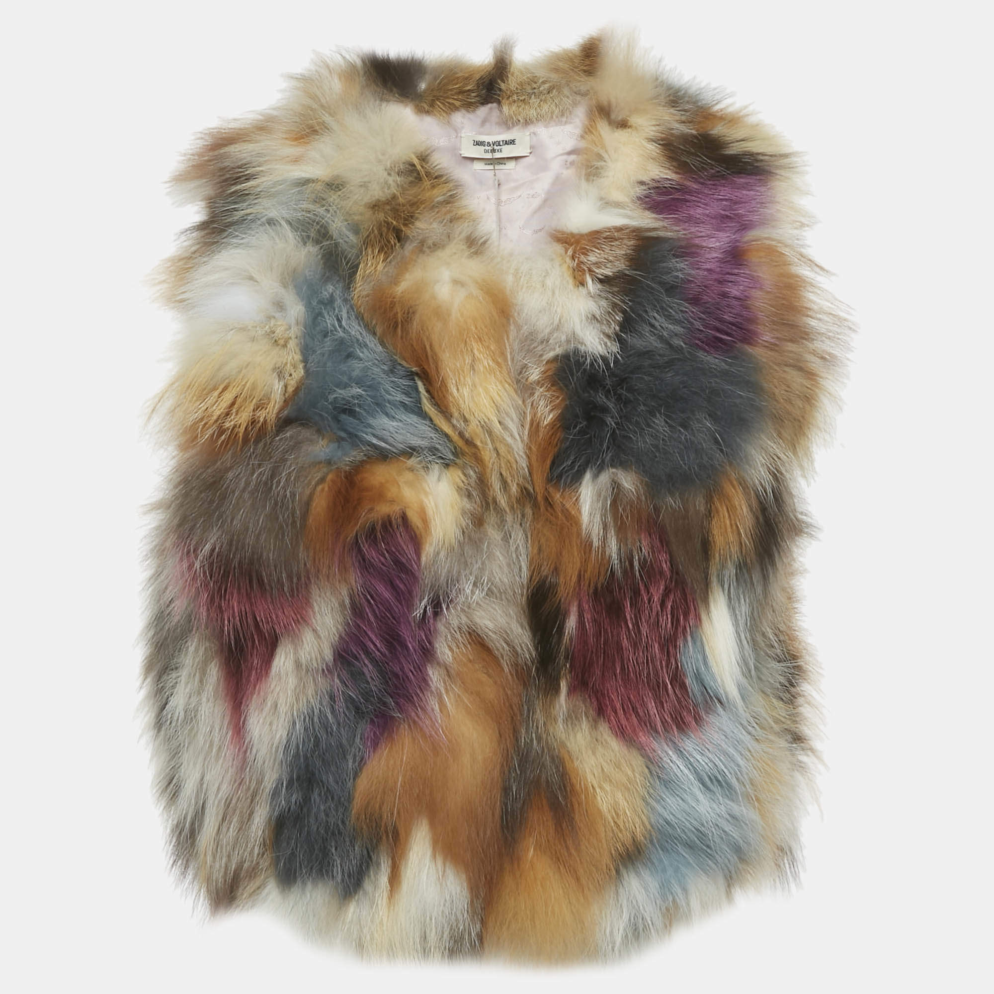 Pre Owned Zadig & Voltaire Deluxe Multicolor Dyed Fur Vest S