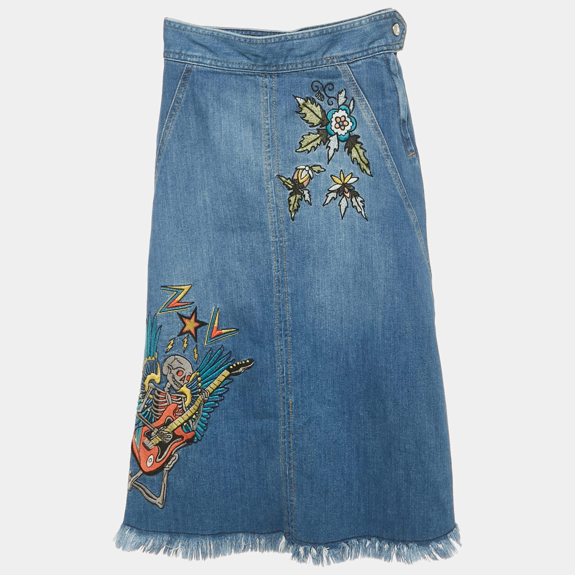 Pre Owned Zadig & Voltaire Deluxe Blue Embroidered Denim Jamille Brode Skirt S