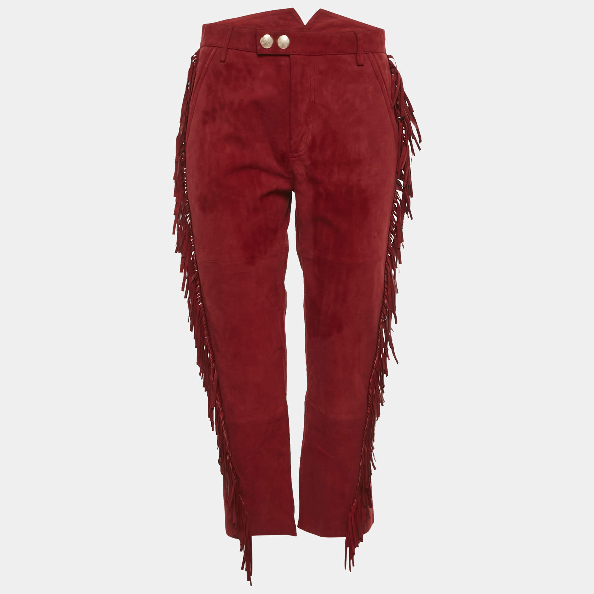 Pre Owned Zadig & Voltaire Red Suede Fringed Play Frange Trousers S