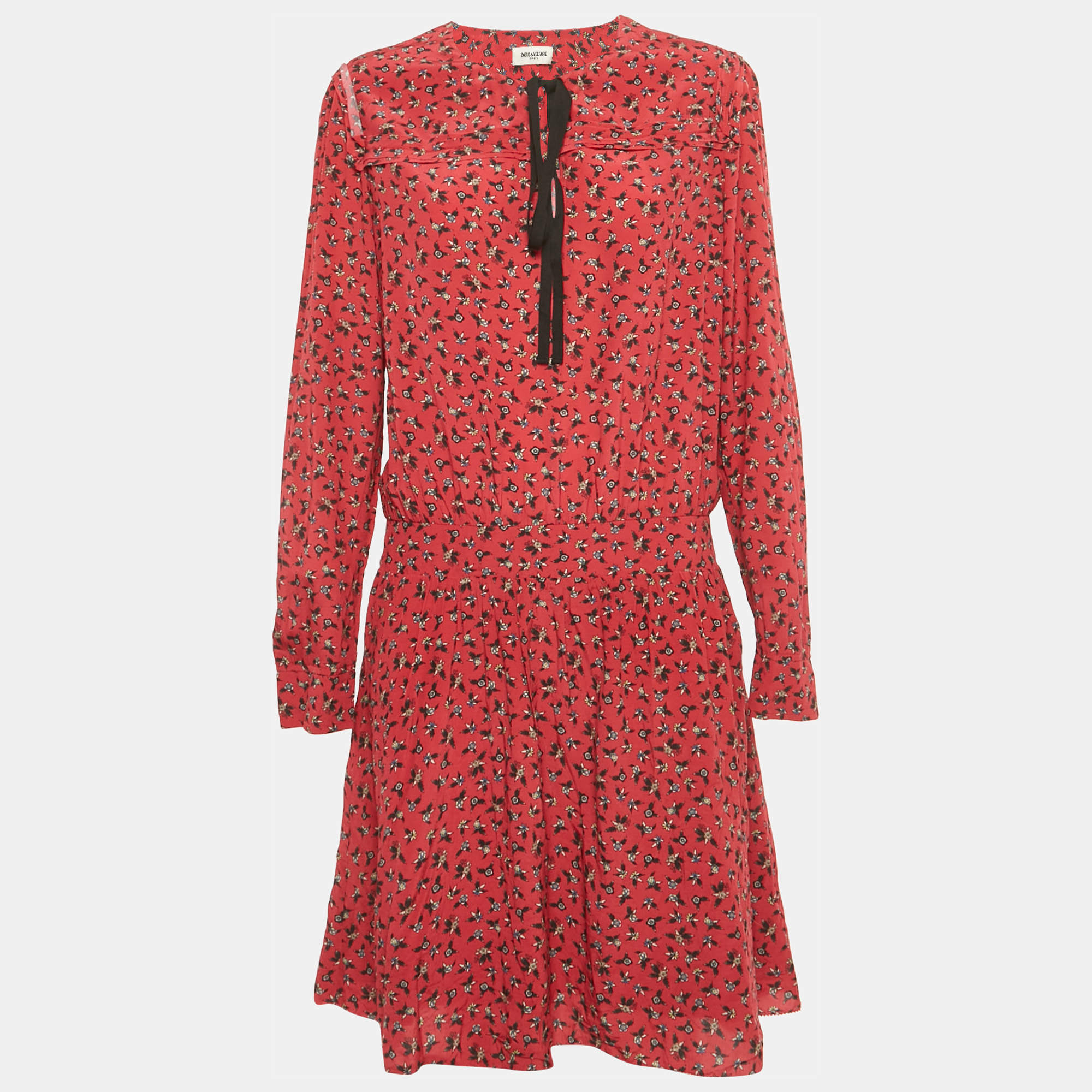 Pre Owned Zadig & Voltaire Red Floral Print Crepe Remus Liberty Mini Dress L