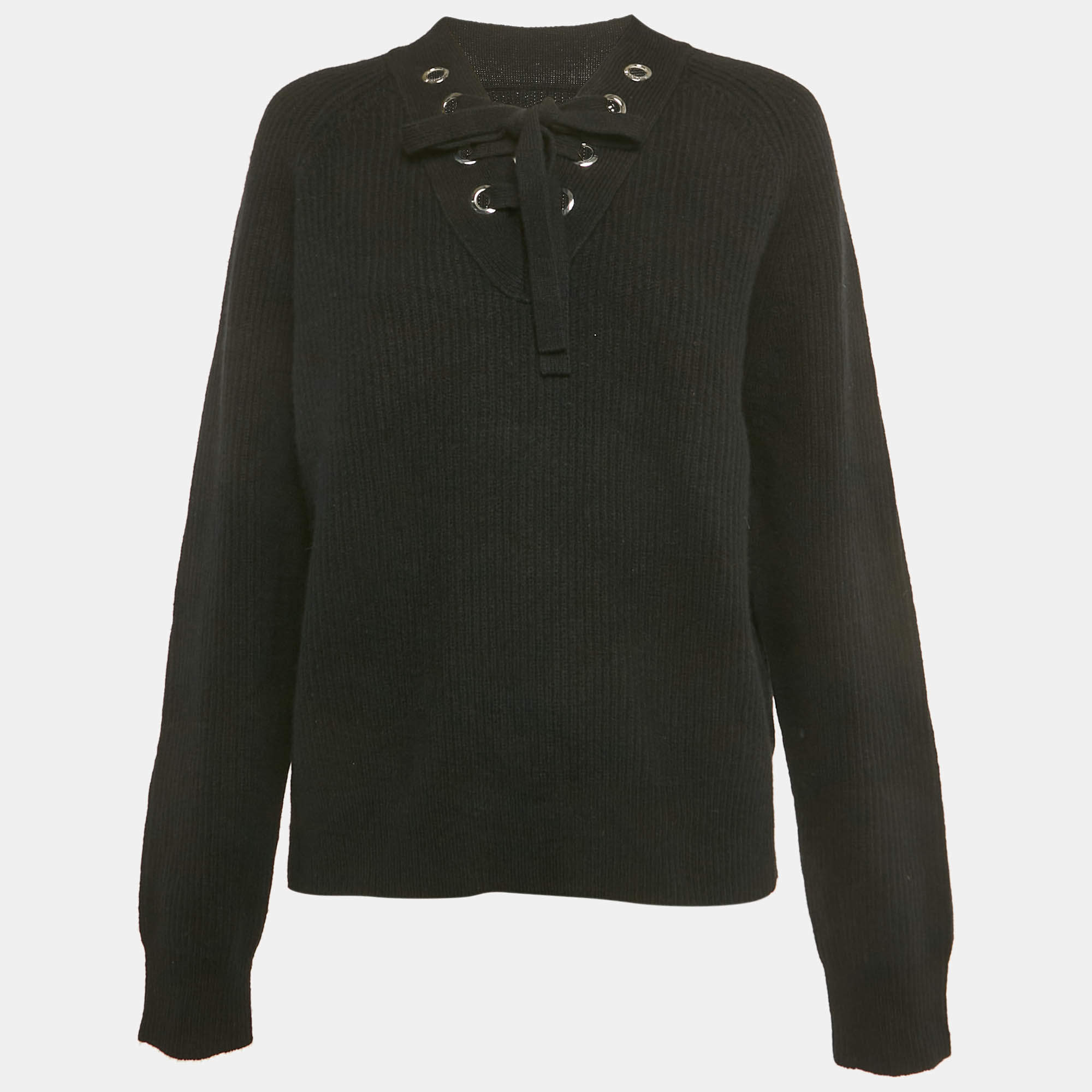 Pre Owned Zadig & Voltaire Black Rib Knit Lace-Up Kassy Sweater M