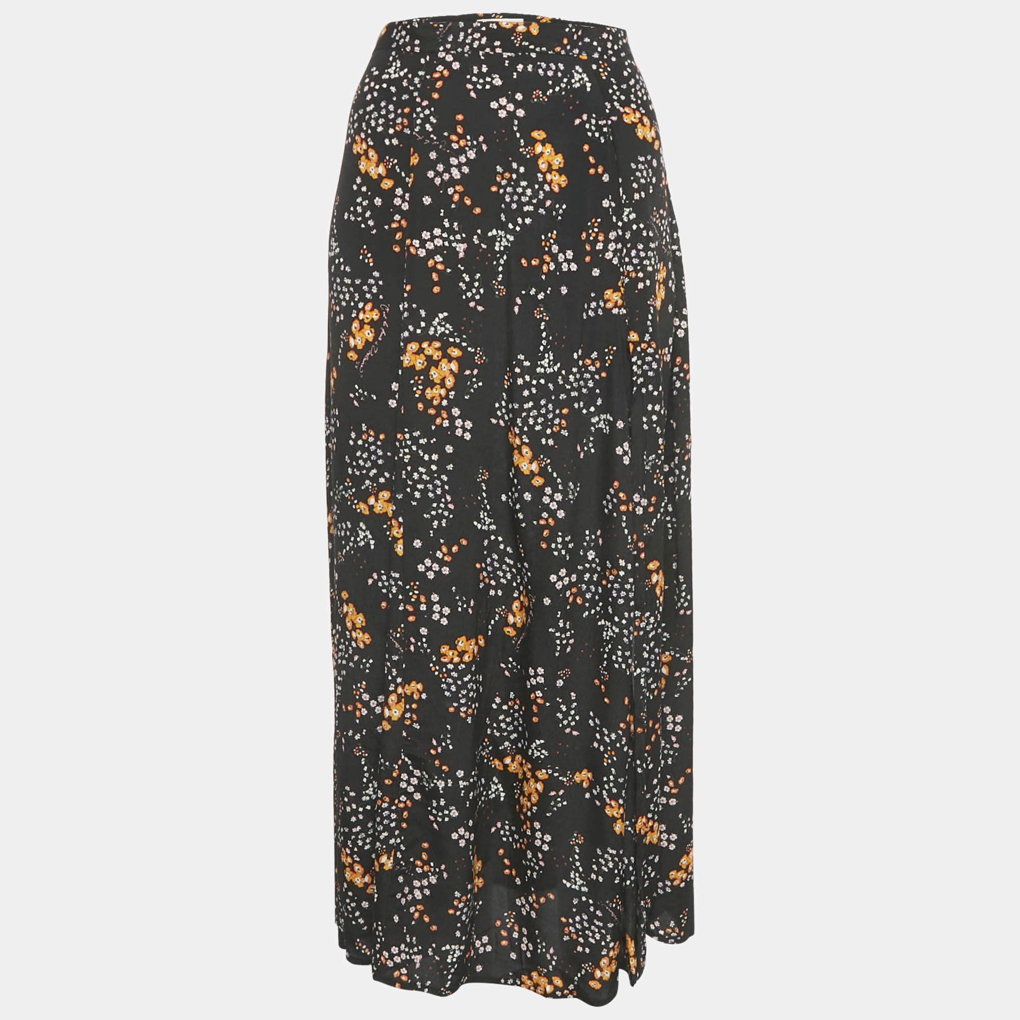 Pre Owned Zadig & Voltaire Black Flowers Print Crepe Judith Spark Midi Skirt S