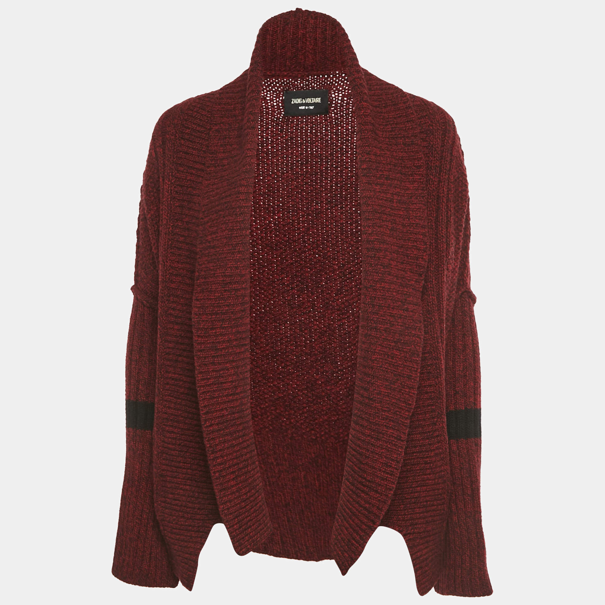 Pre Owned Zadig & Voltaire Burgundy Rib Knit Shawl Collar Mystic Cardigan XS/S