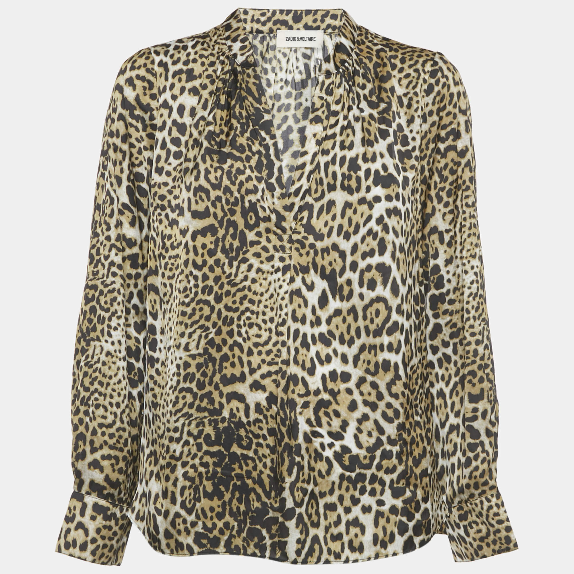 Pre Owned Zadig & Voltaire Brown Tink Leopard Print Satin Blouse M