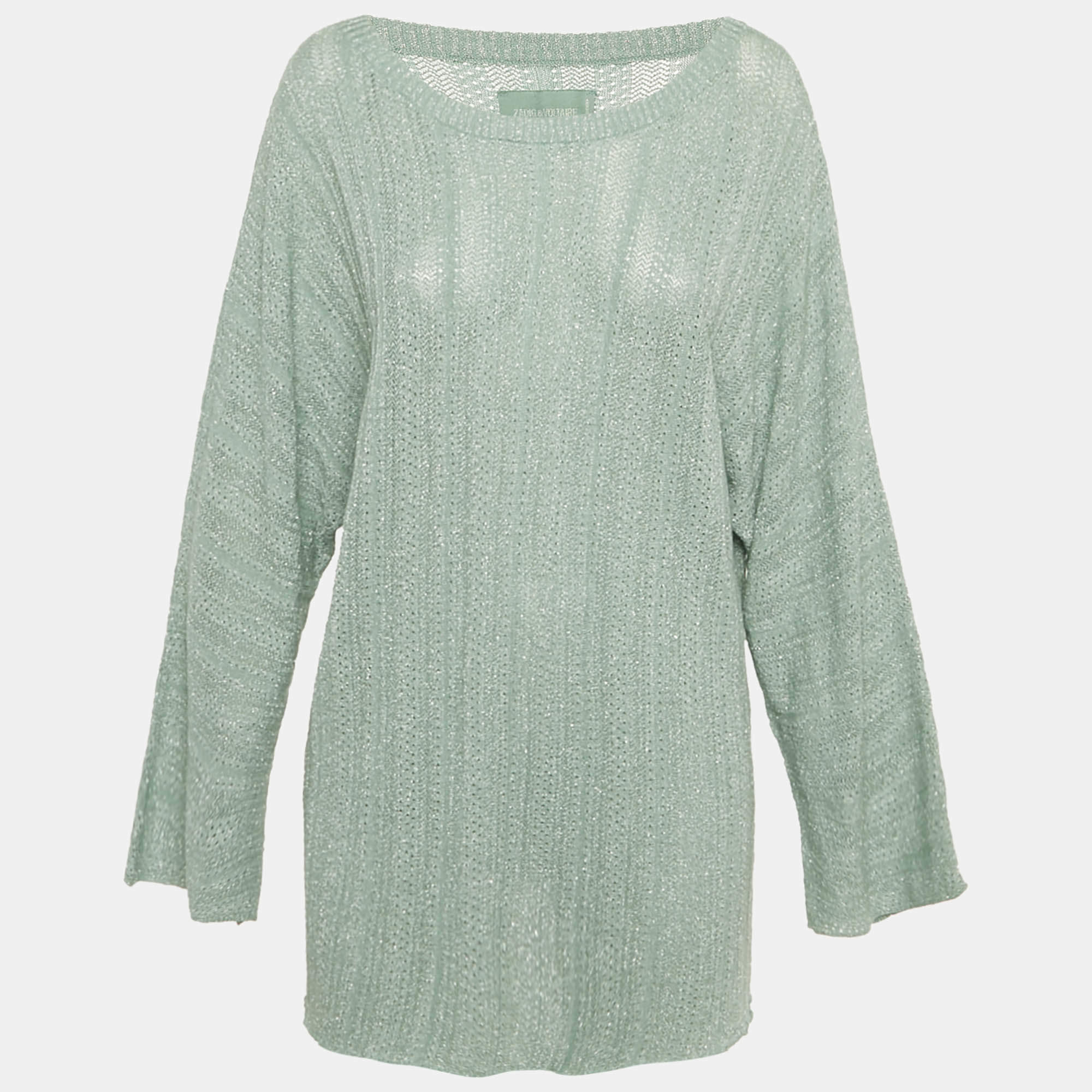 Pre Owned Zadig & Voltaire Mint Green Lurex Knit Sweater L