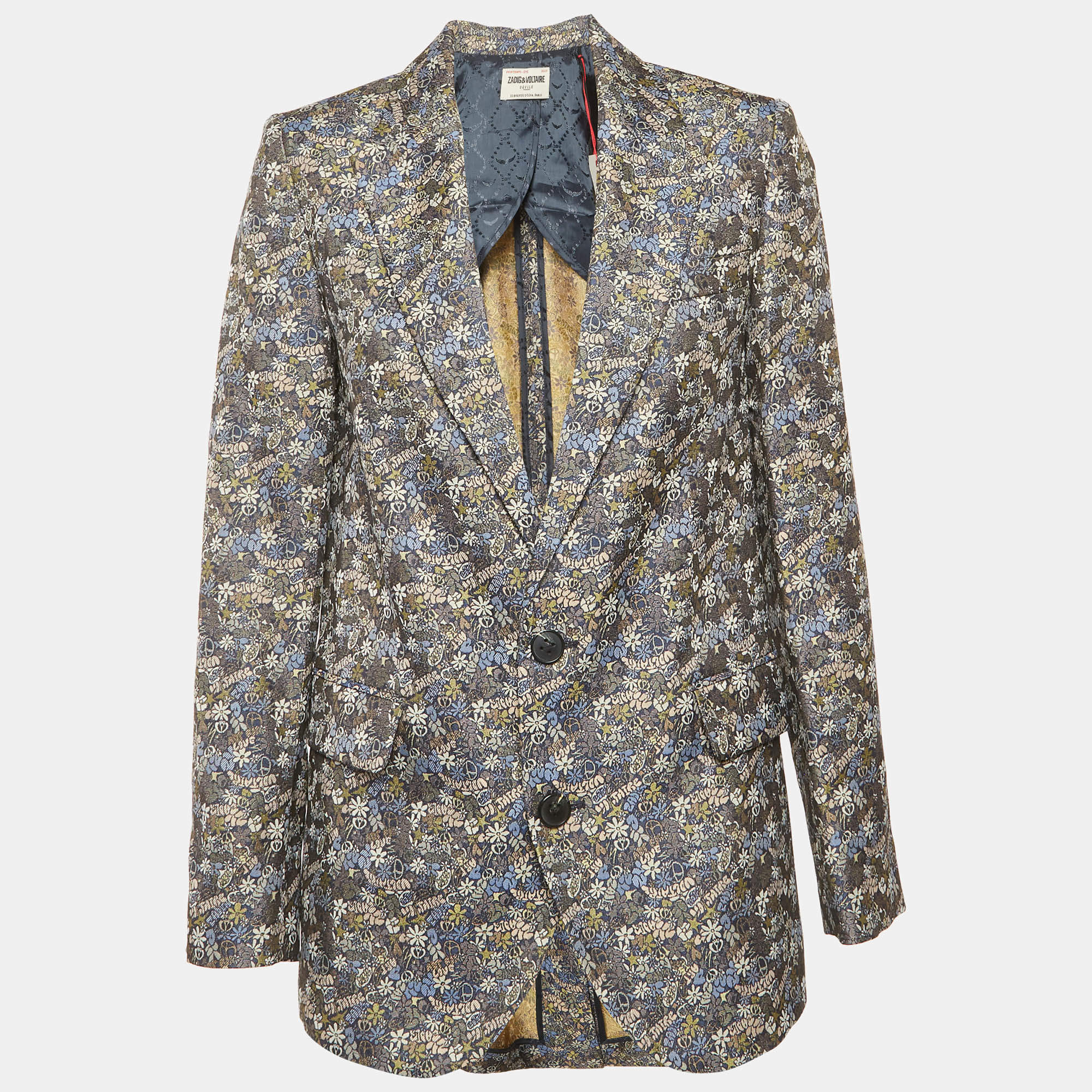 مملوكة مسبقًا Zadig & Voltaire Blue Floral Jacquard Vegy Blazer S