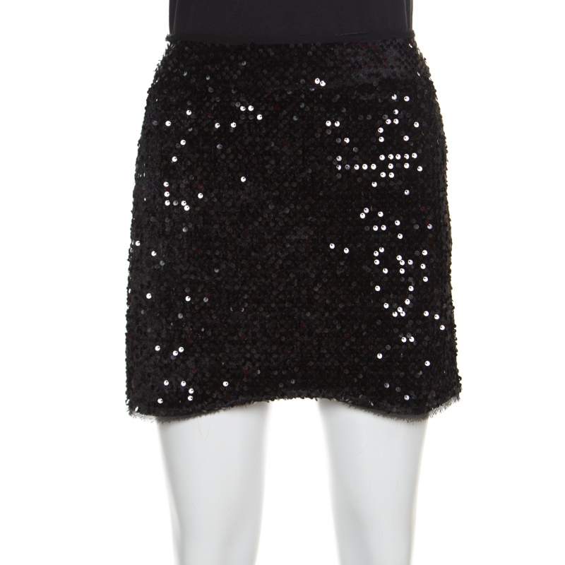 Pre Owned Zadig and Voltaire Black Sequined Jasmi Mini Skirt M