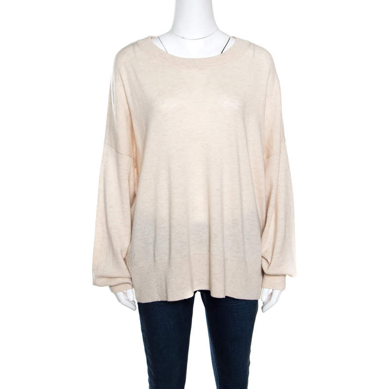 Pre Owned Zadig and Voltaire Beige Wool Sequined Elbow Trim Rony Patch Sweater M