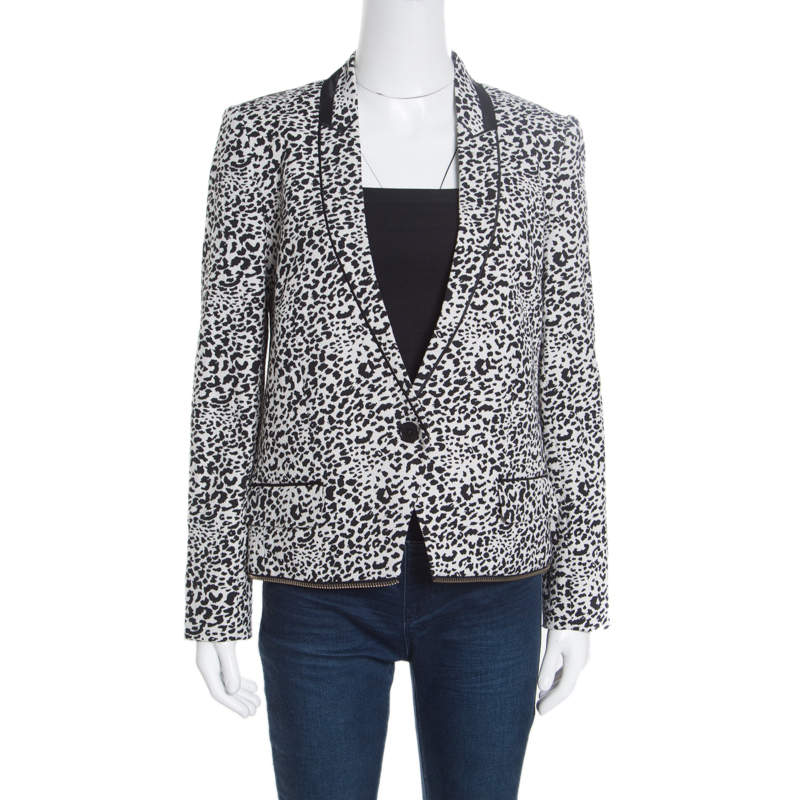 Pre Owned Zadig and Voltaire Deluxe Monochrome Jacquard Vegam Leo Blazer S