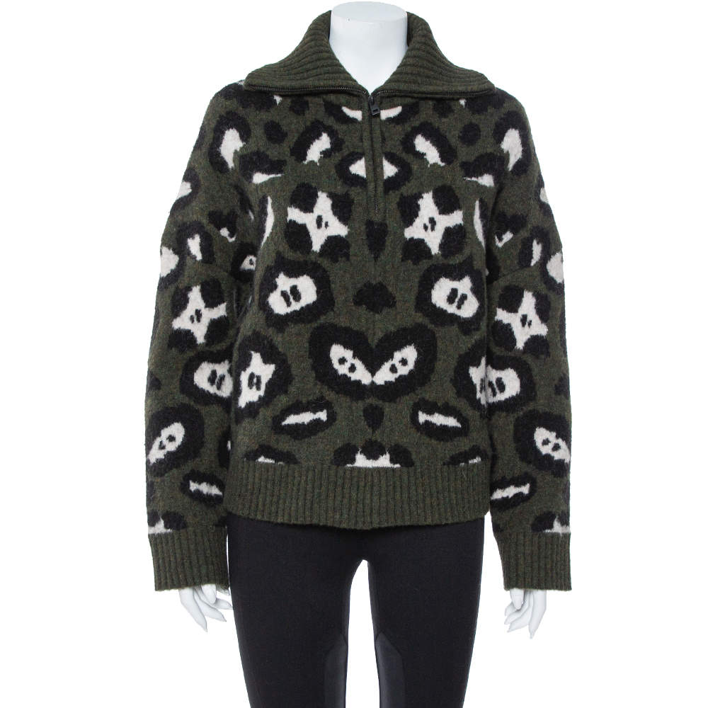 Zadig & Voltaire Green Leopard Pattern Wool Taliah Sweater XS/S