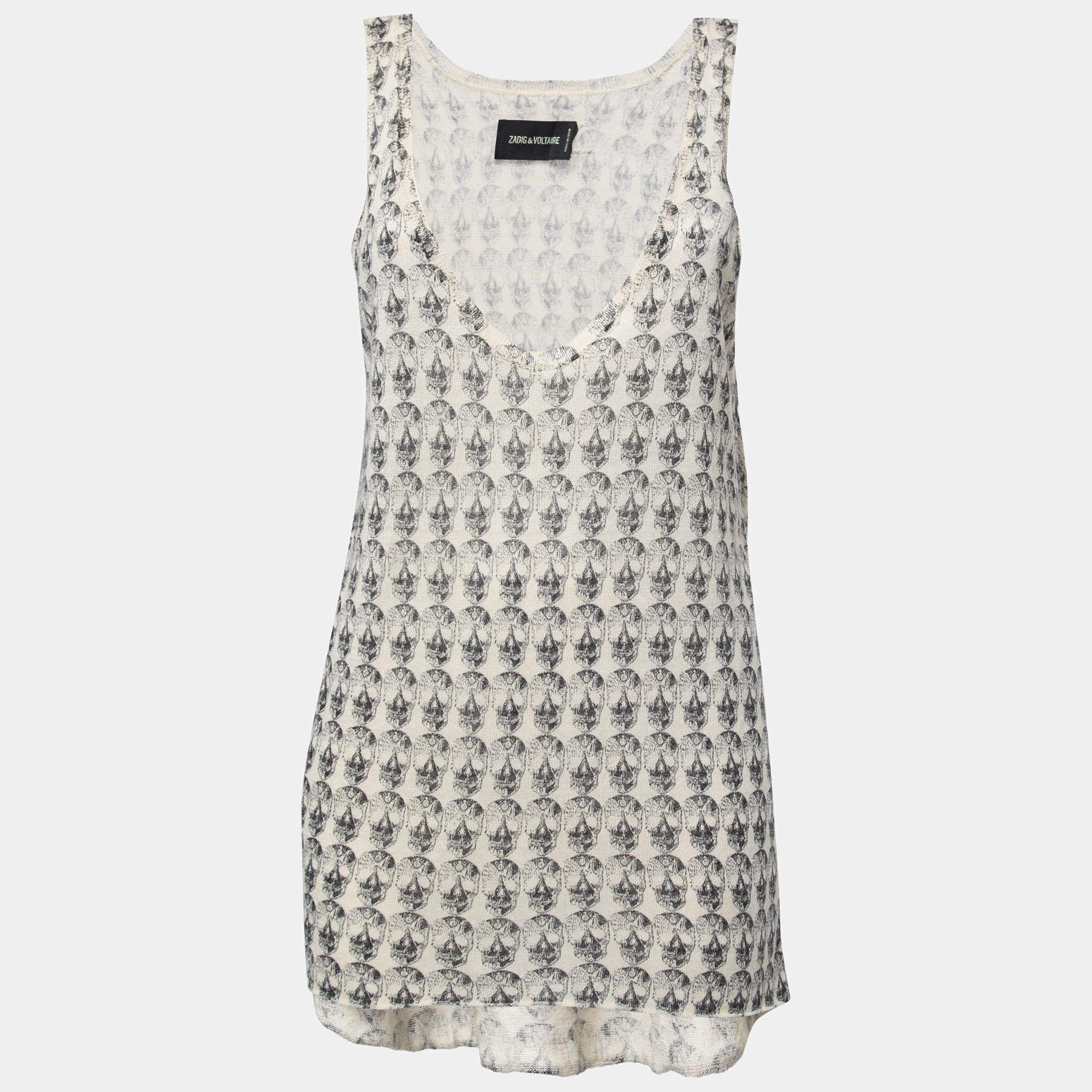 Zadig & Voltaire Cream Skull Print Linen Knit Joss Tank Top L