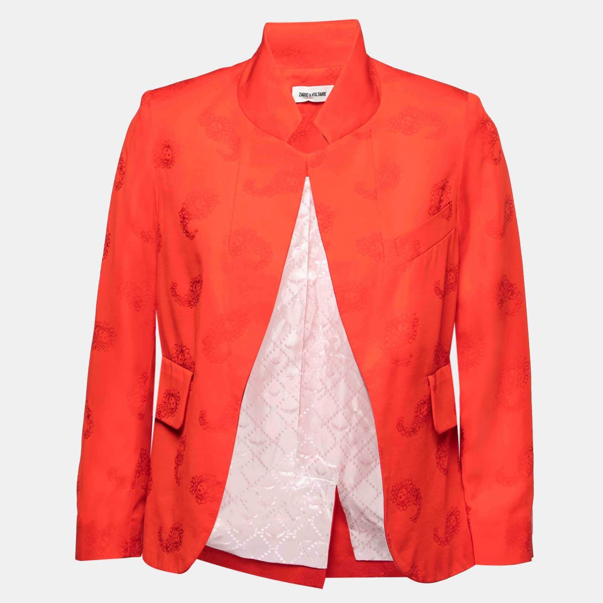 Zadig and Voltaire Red Crepe Verys Jac Paisley Open Blazer S Zadig and ...