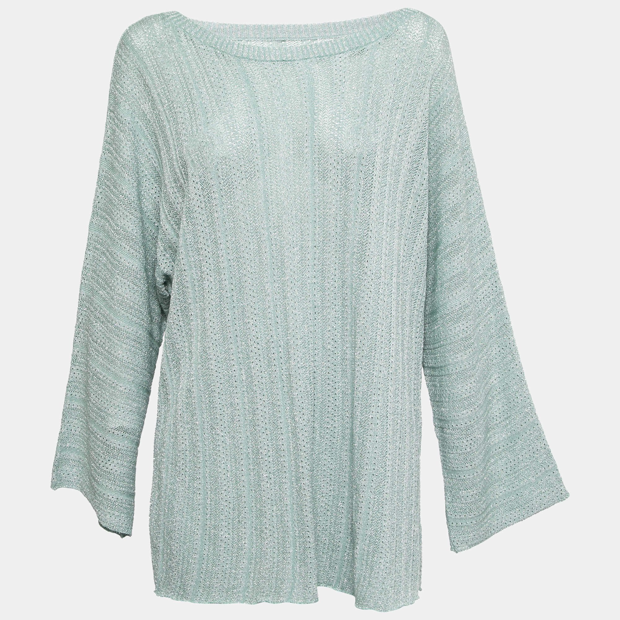 Zadig and Voltaire Mint Green Lurex Knit Crew Neck Sweater L Zadig