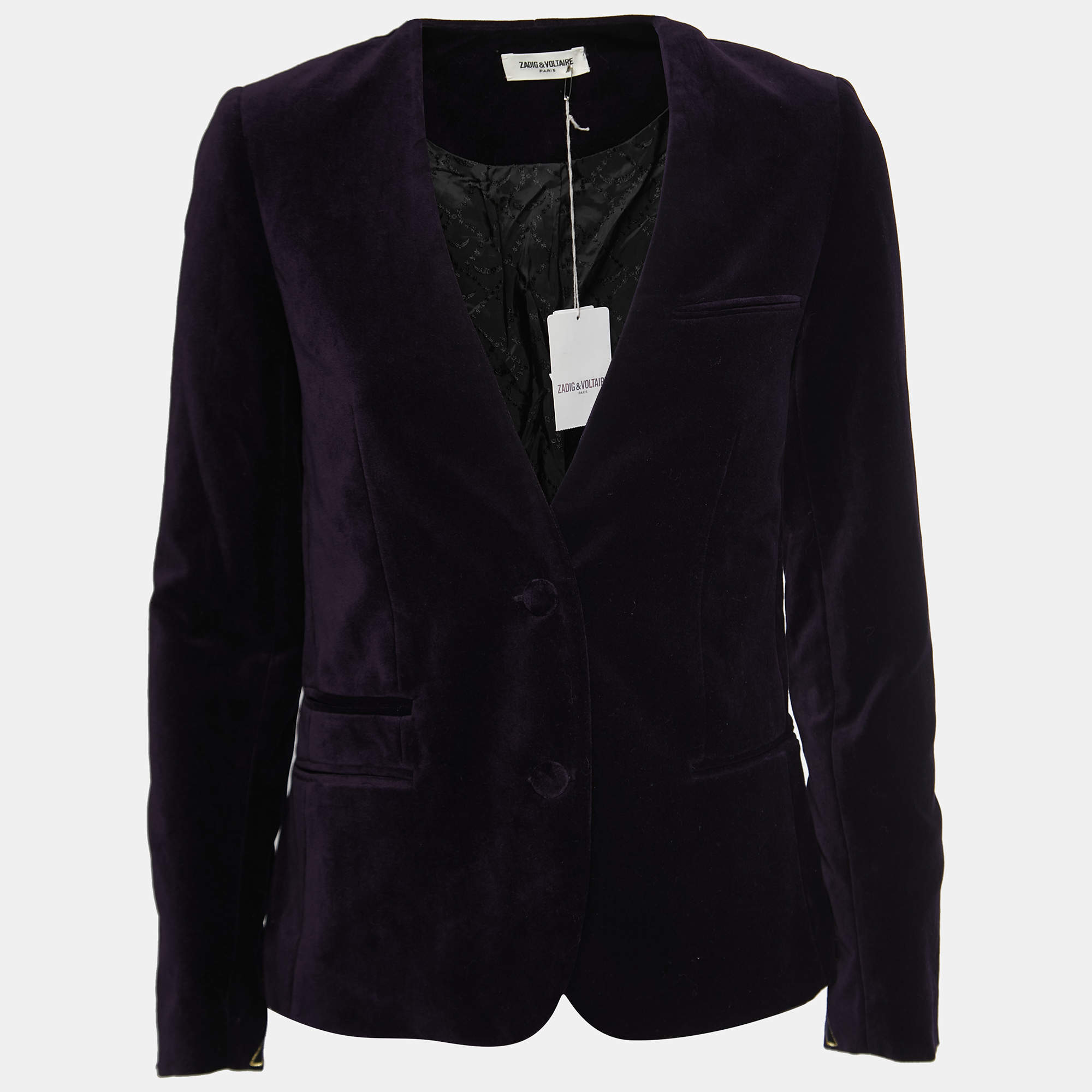 Pre Owned Zadig and Voltaire Dark Purple Velvet Single-Breasted Blazer S