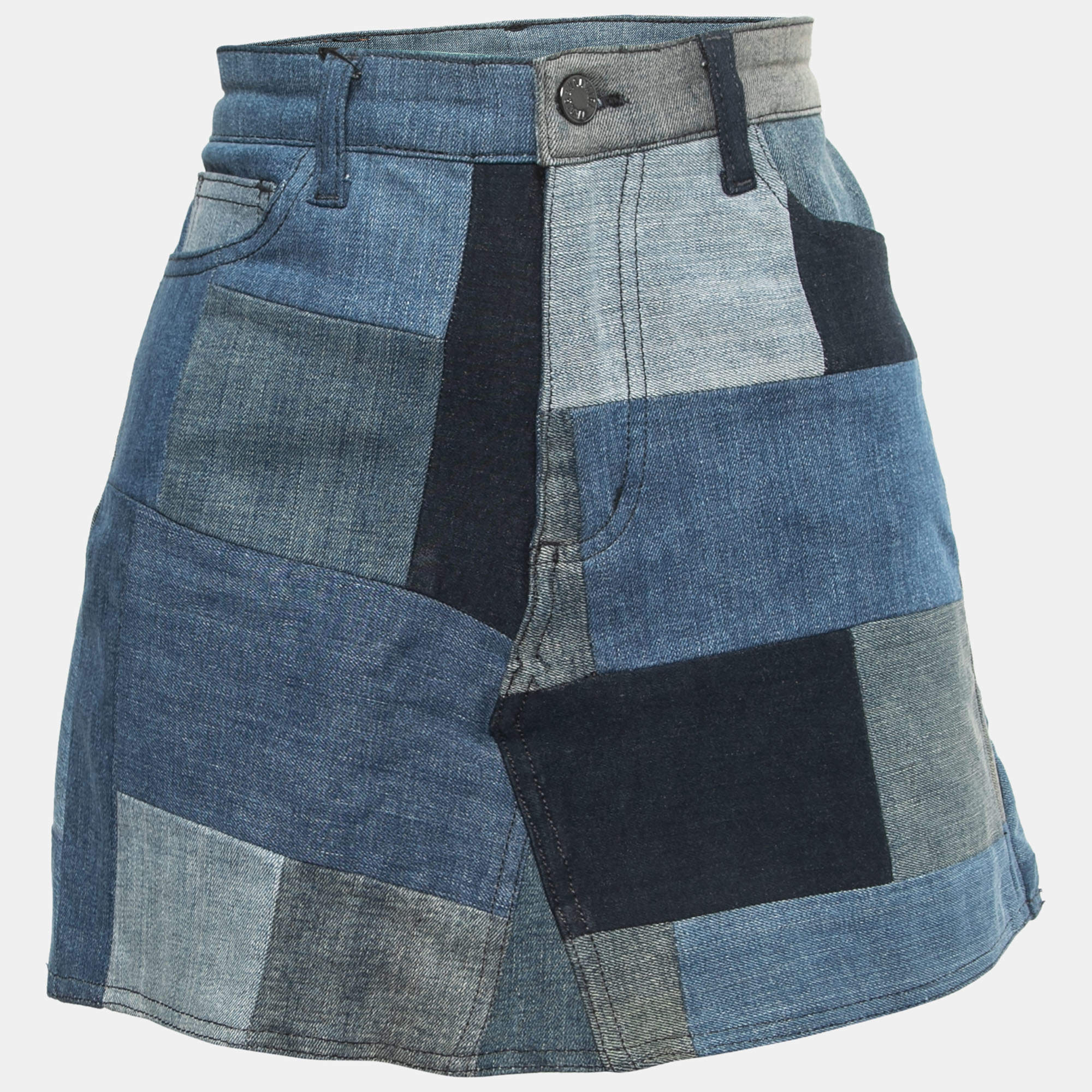 Pre Owned Zadig and Voltaire Deluxe Blue Denim Patched Mini Skirt M