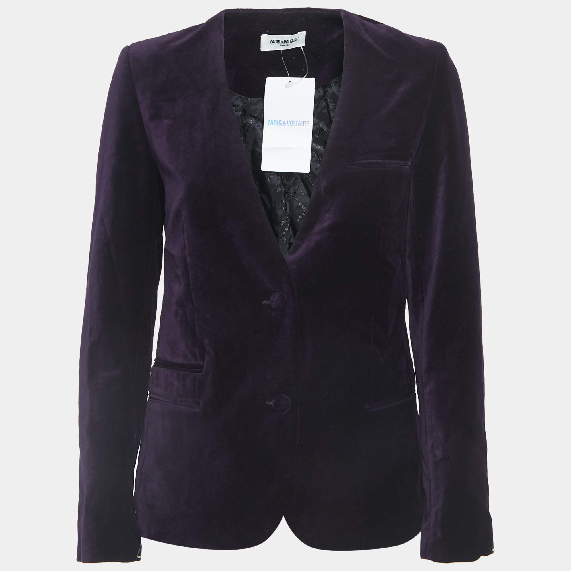 Pre Owned Zadig & Voltaire Dark Purple Velvet Single-Breasted Blazer M