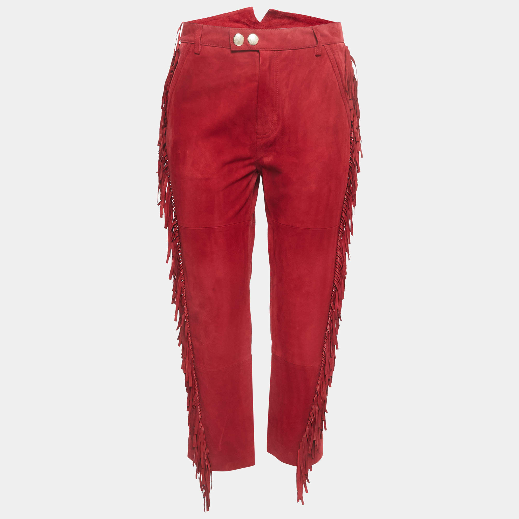 Zadig & Voltaire Red Suede Fringed Trousers S