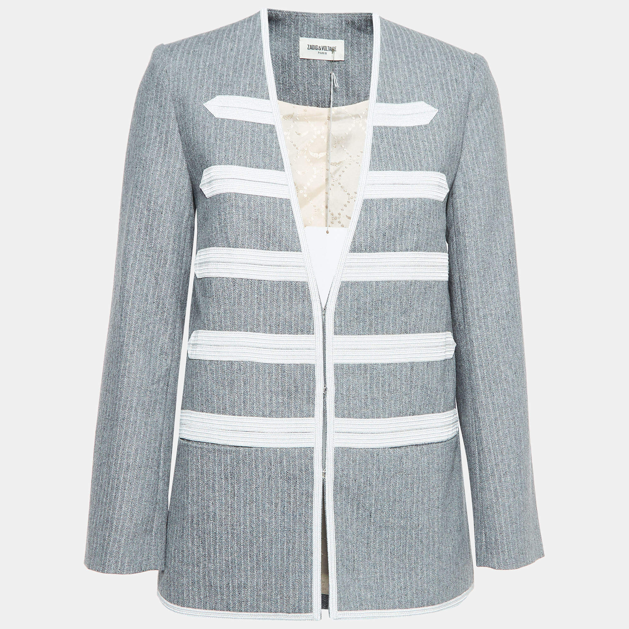 Zadig & Voltaire Grey Patterned Wool Blend Jacket S